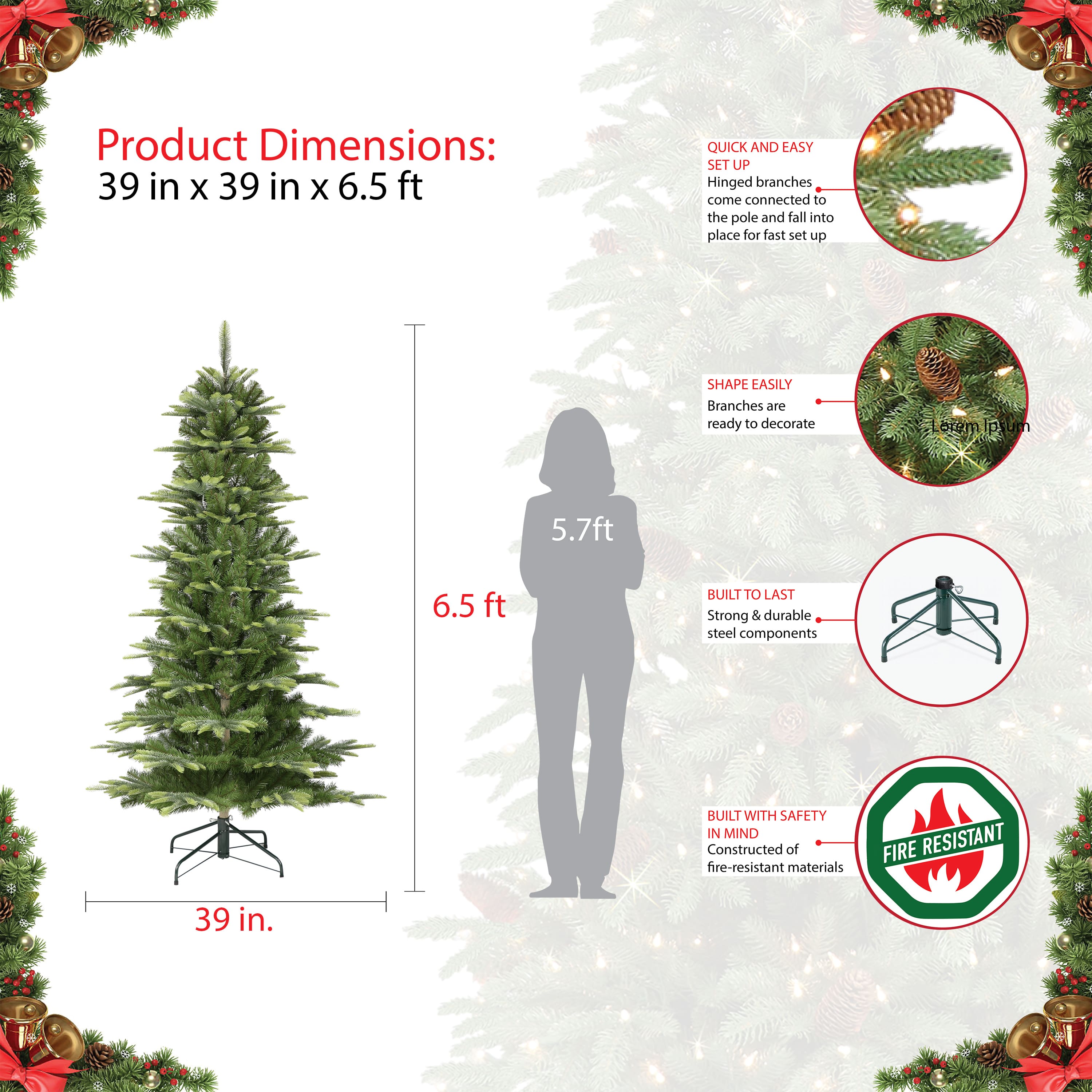 6.5ft. Pre-Lit Slim Aspen Fir Artificial Christmas Tree, Clear Lights