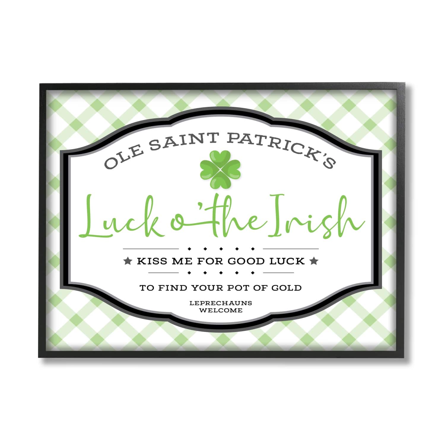 Stupell Industries Saint Patrick's Luck o'the Irish Sign Green Plaid Framed Giclee Art