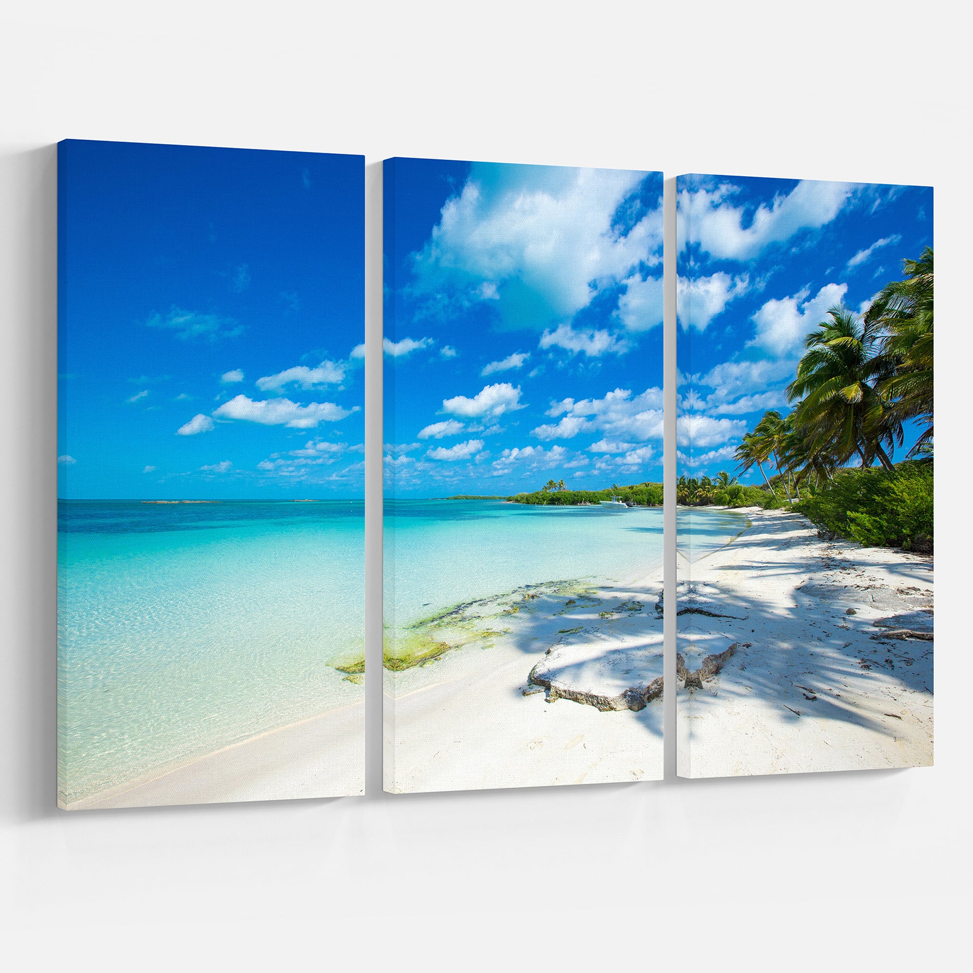 Designart - Tropical Beach with Palm Shadows - Large Seashore Canvas Print