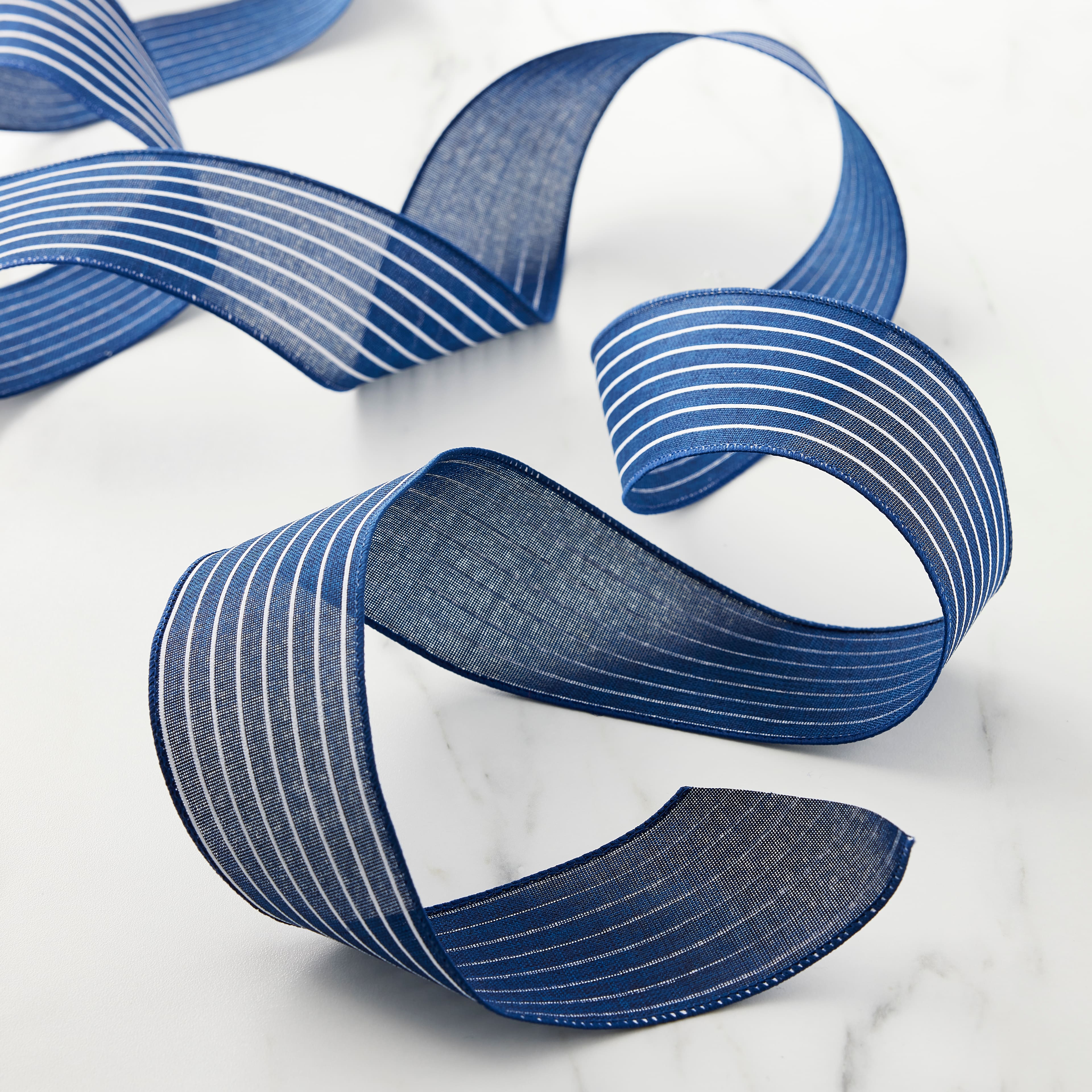 2.5&#x22; x 25ft. Faux Linen Wired Pinstripe Ribbon by Celebrate It&#x2122; D&#xE9;cor