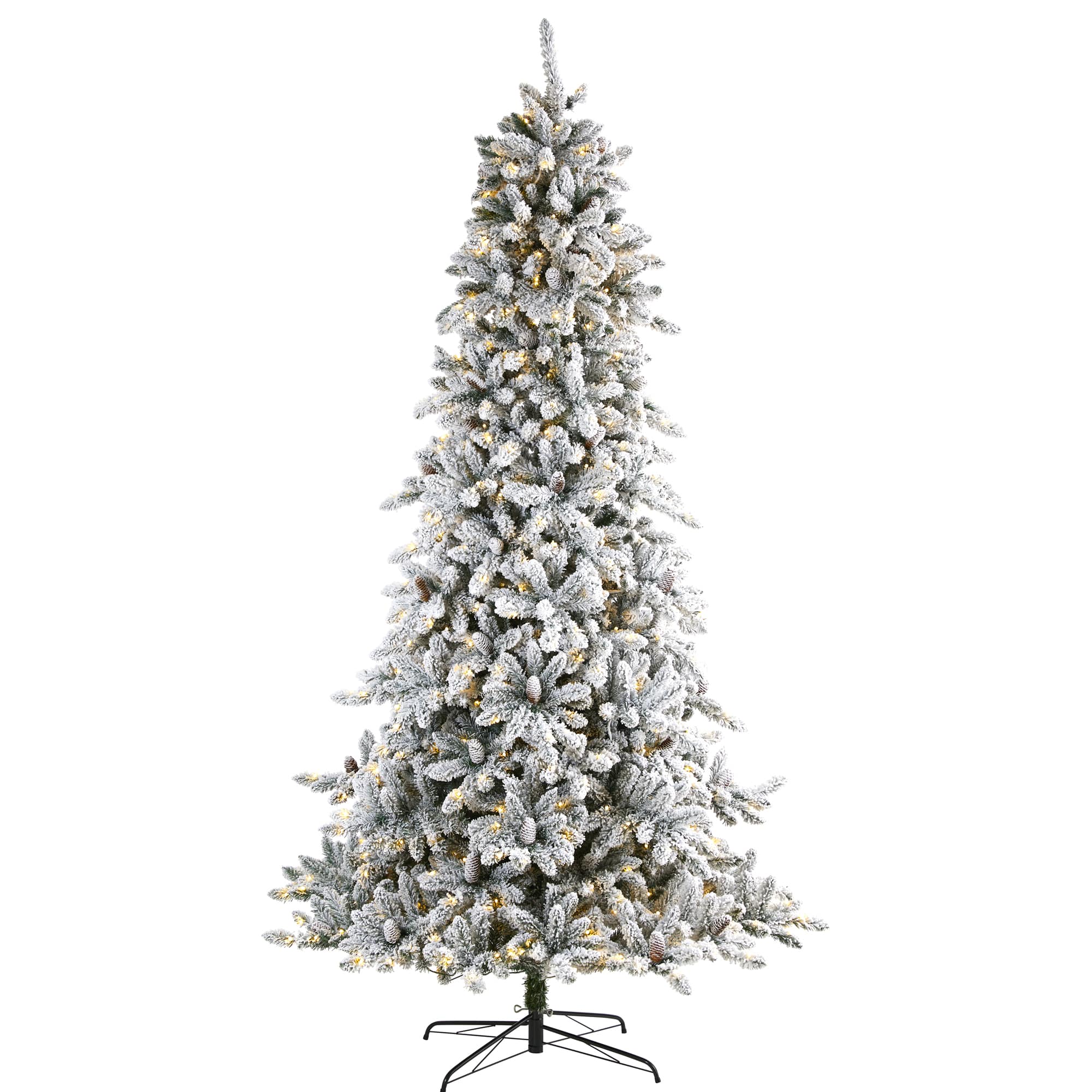9ft. Pre-lit Flocked Livingston Fir Pinecones Artificial Christmas Tree with Clear Warm LED Lights