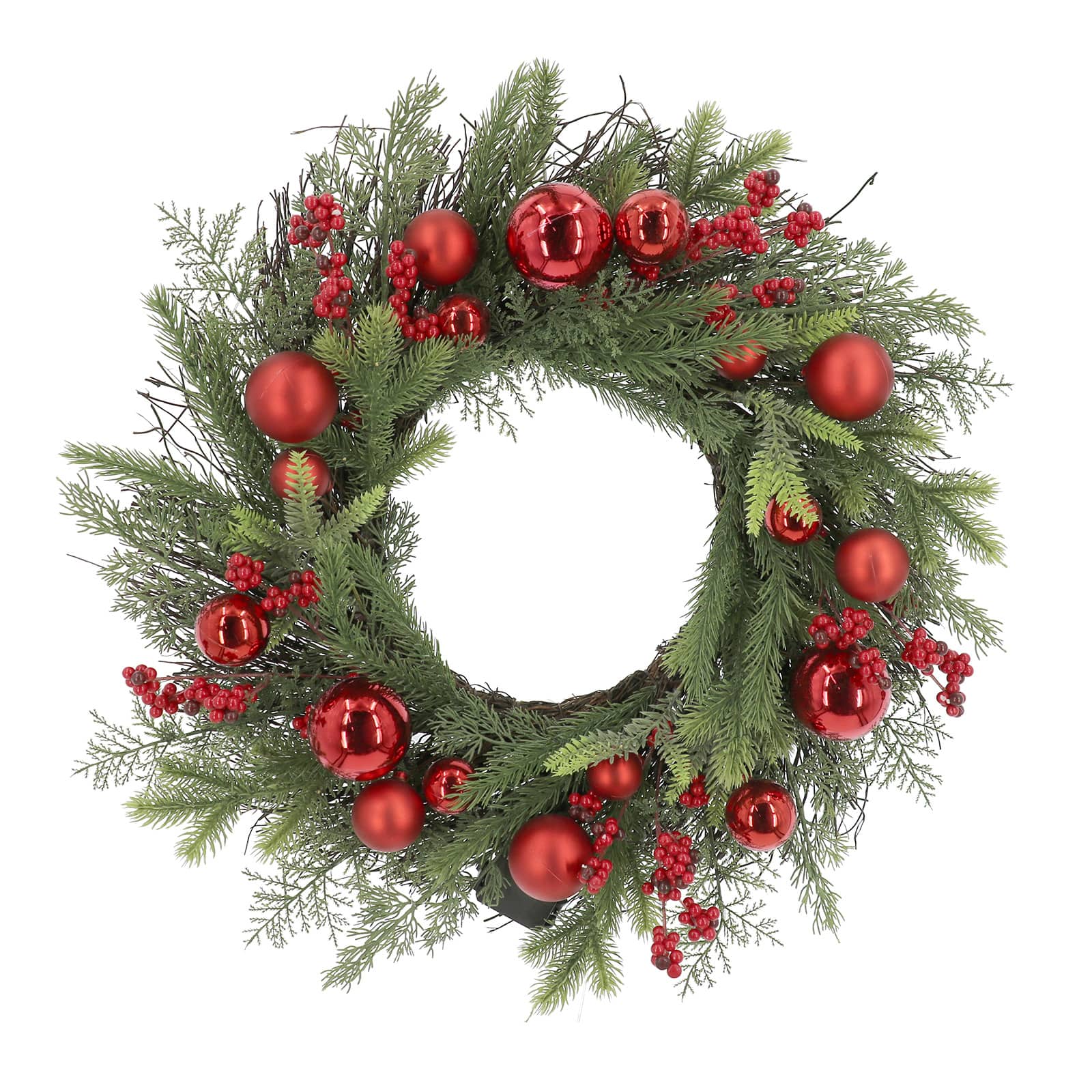 24&#x22; Pre-Lit Red Ornament &#x26; Berry Wreath by Ashland&#xAE;
