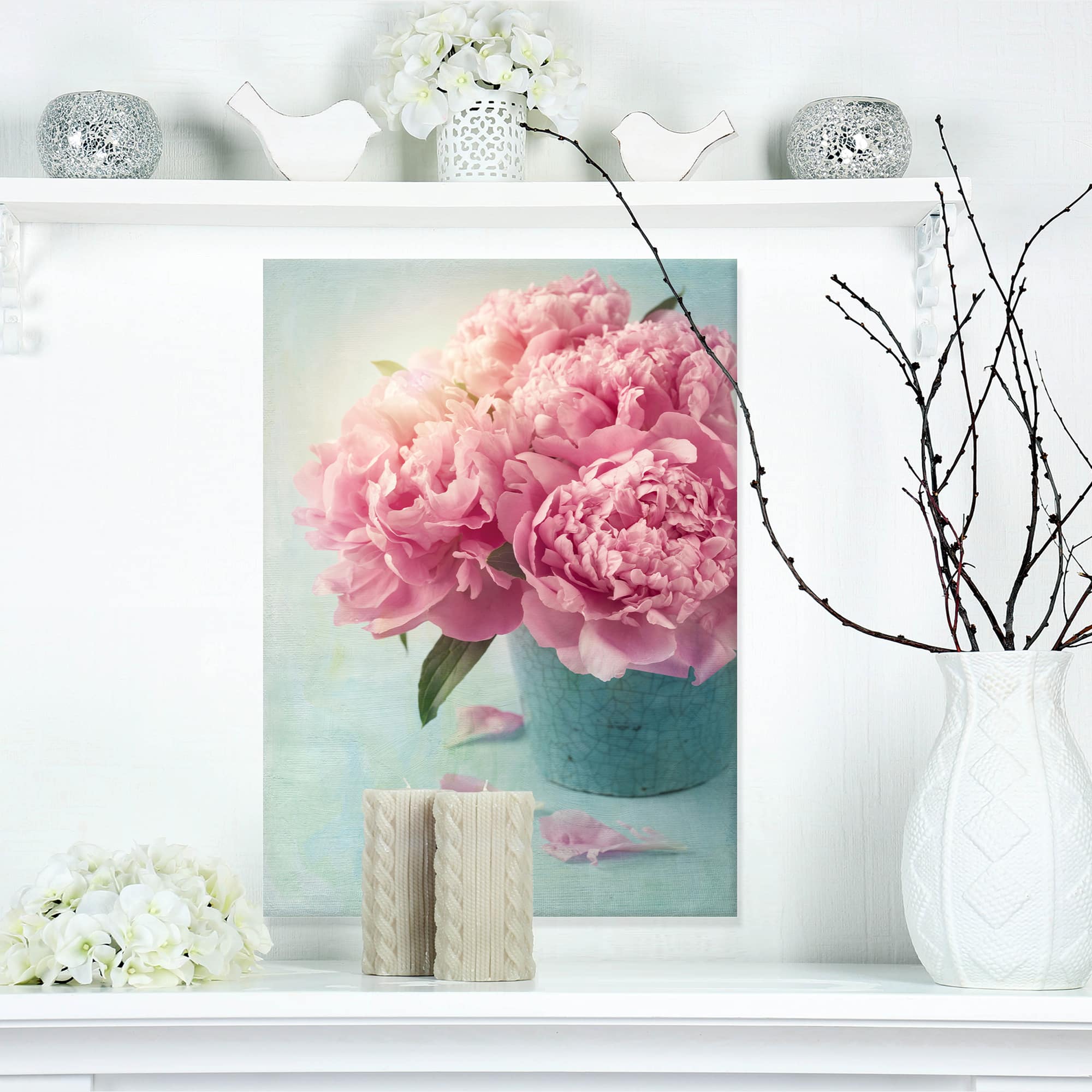 Designart - Pink Peony Flowers in Vase - Large Floral Wall Art Canvas ...