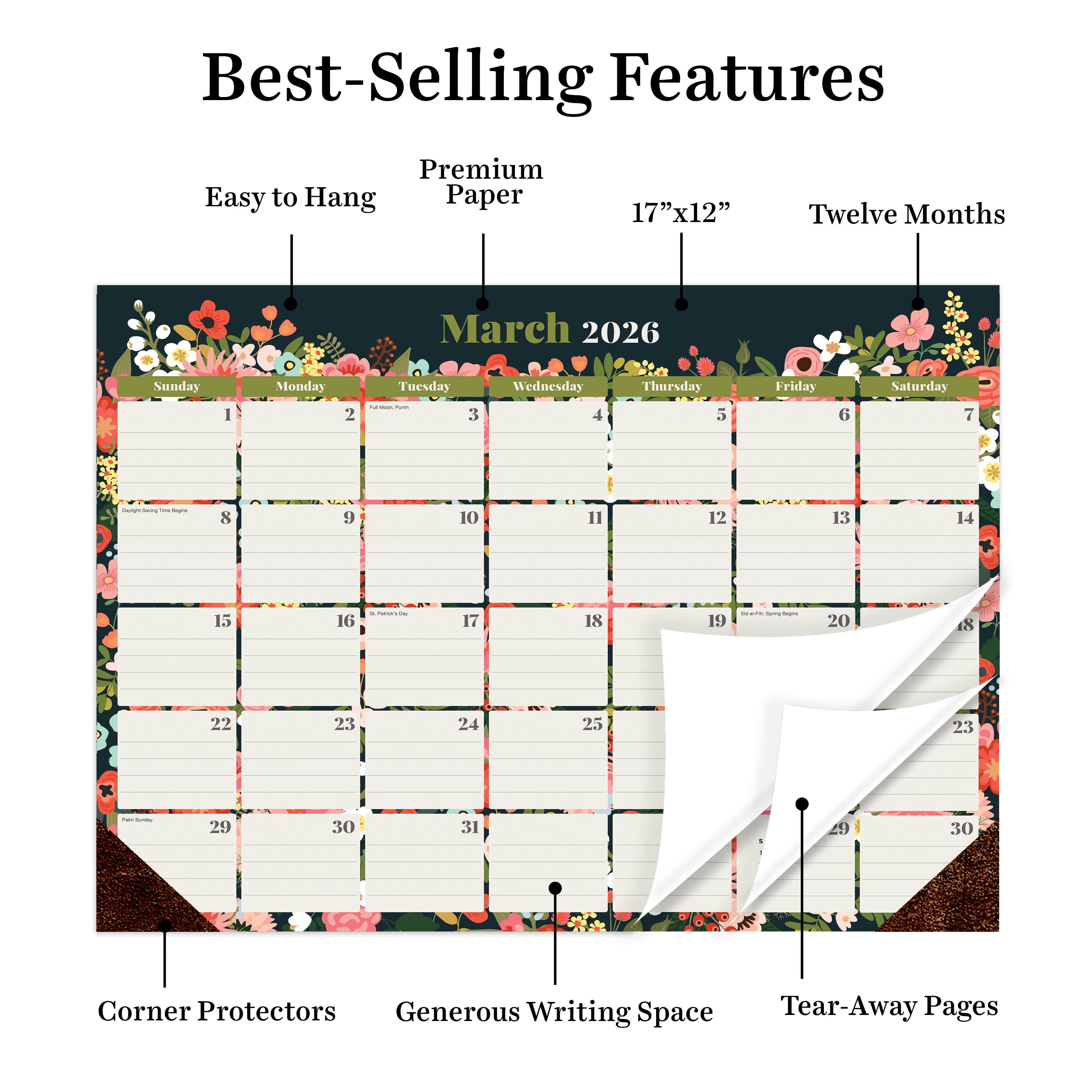 2026 Bountiful Blooms Medium Desk Pad Monthly Blotter Calendar