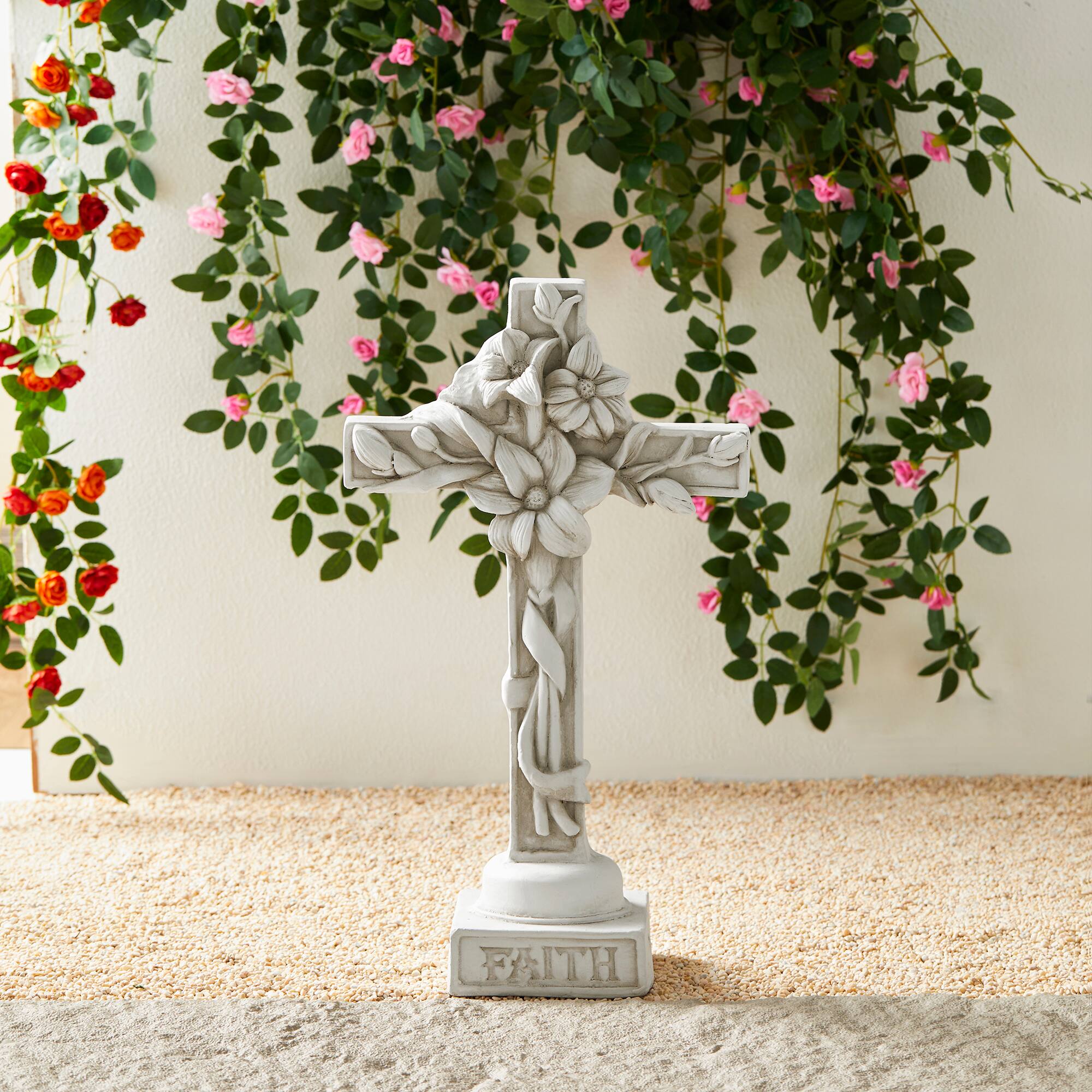 Glitzhome&#xAE; 21&#x22; Holy Cross with Lily Garden Statue