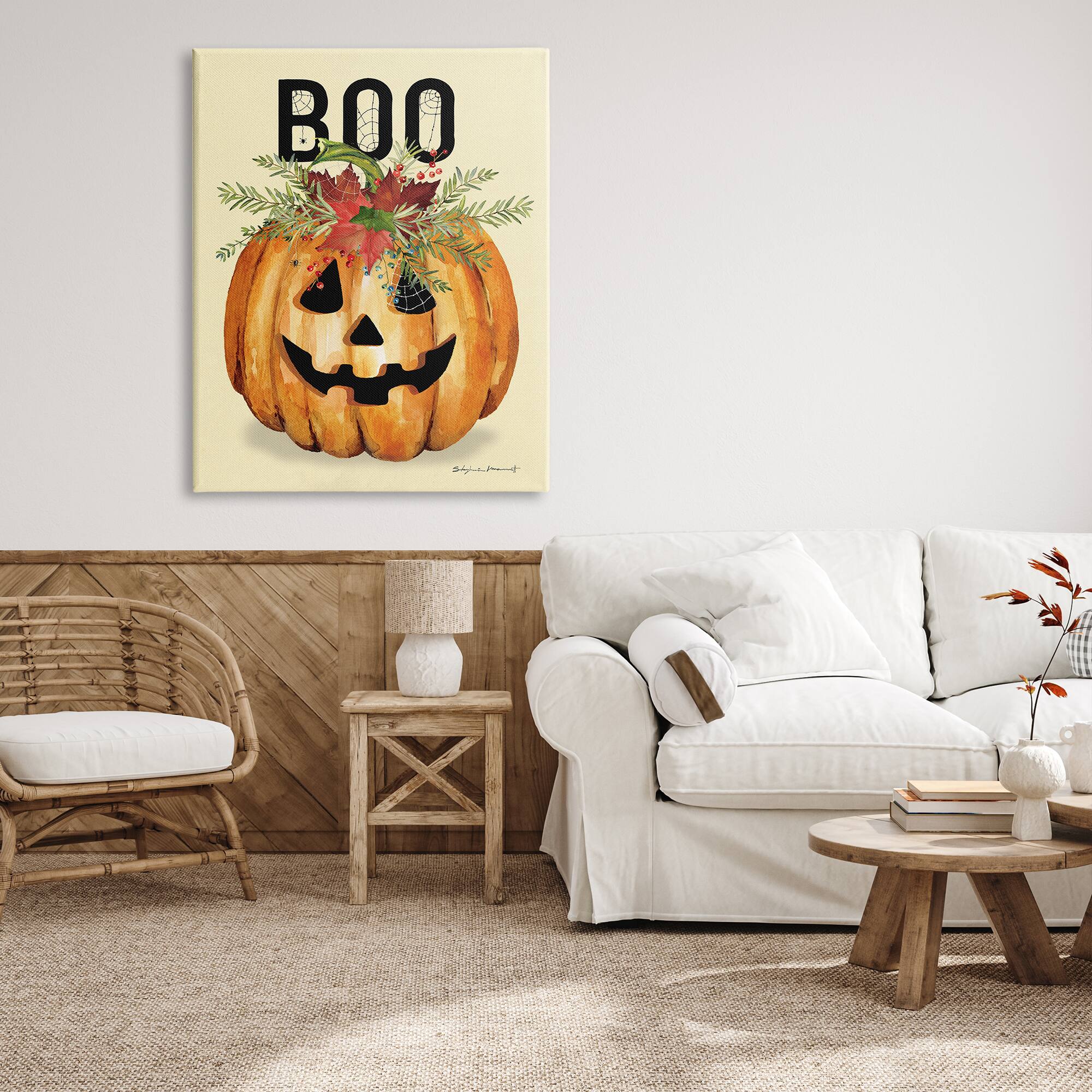 Stupell Industries Boo Seasonal Halloween Flowers Canvas Wall Art