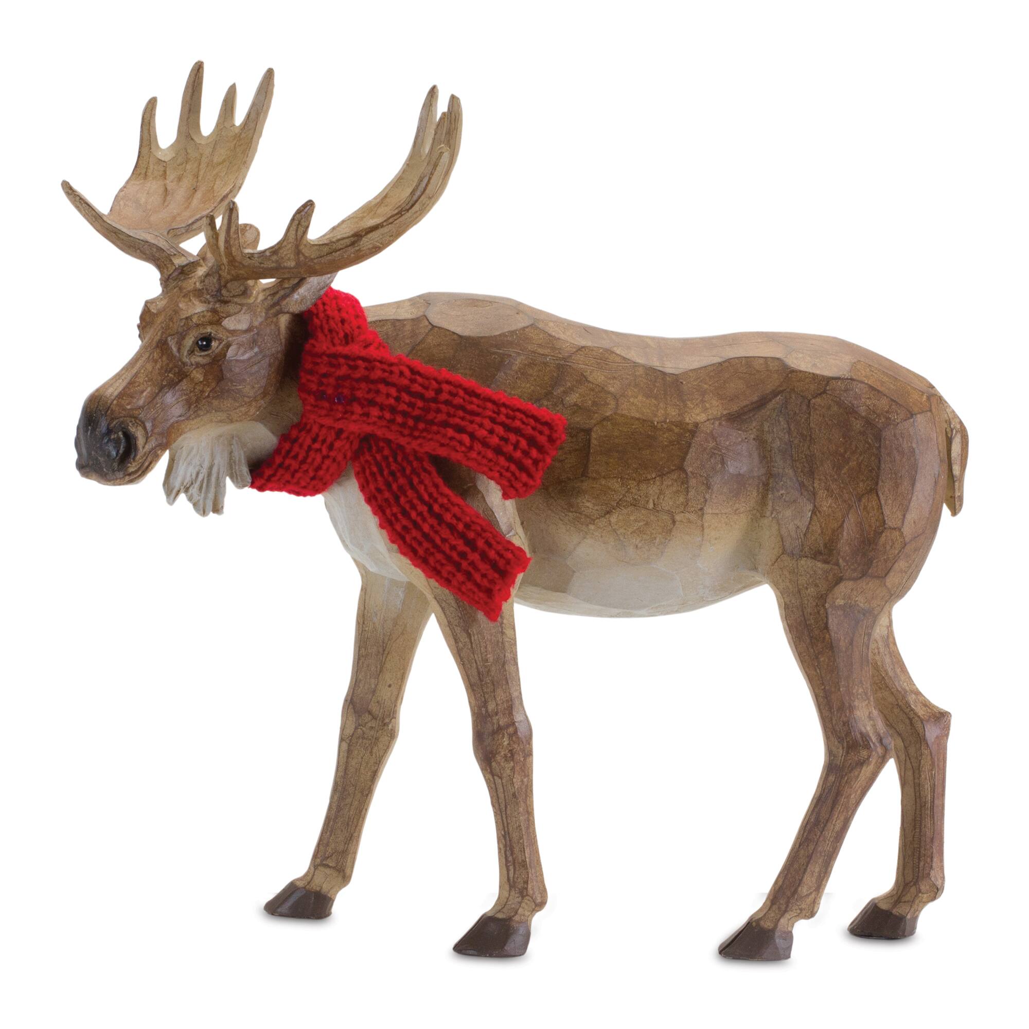 Medium Carved Winter Moose with Scarf Set