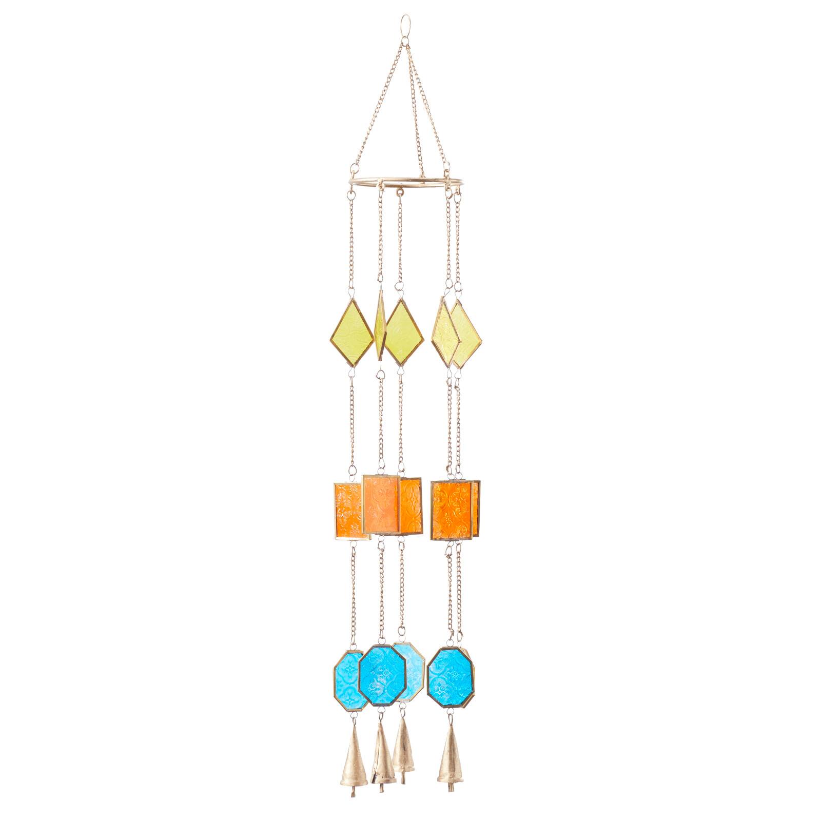 Multi Colored Contemporary Geometric Windchime, 7&#x22; x 2&#x22; x 35&#x22;