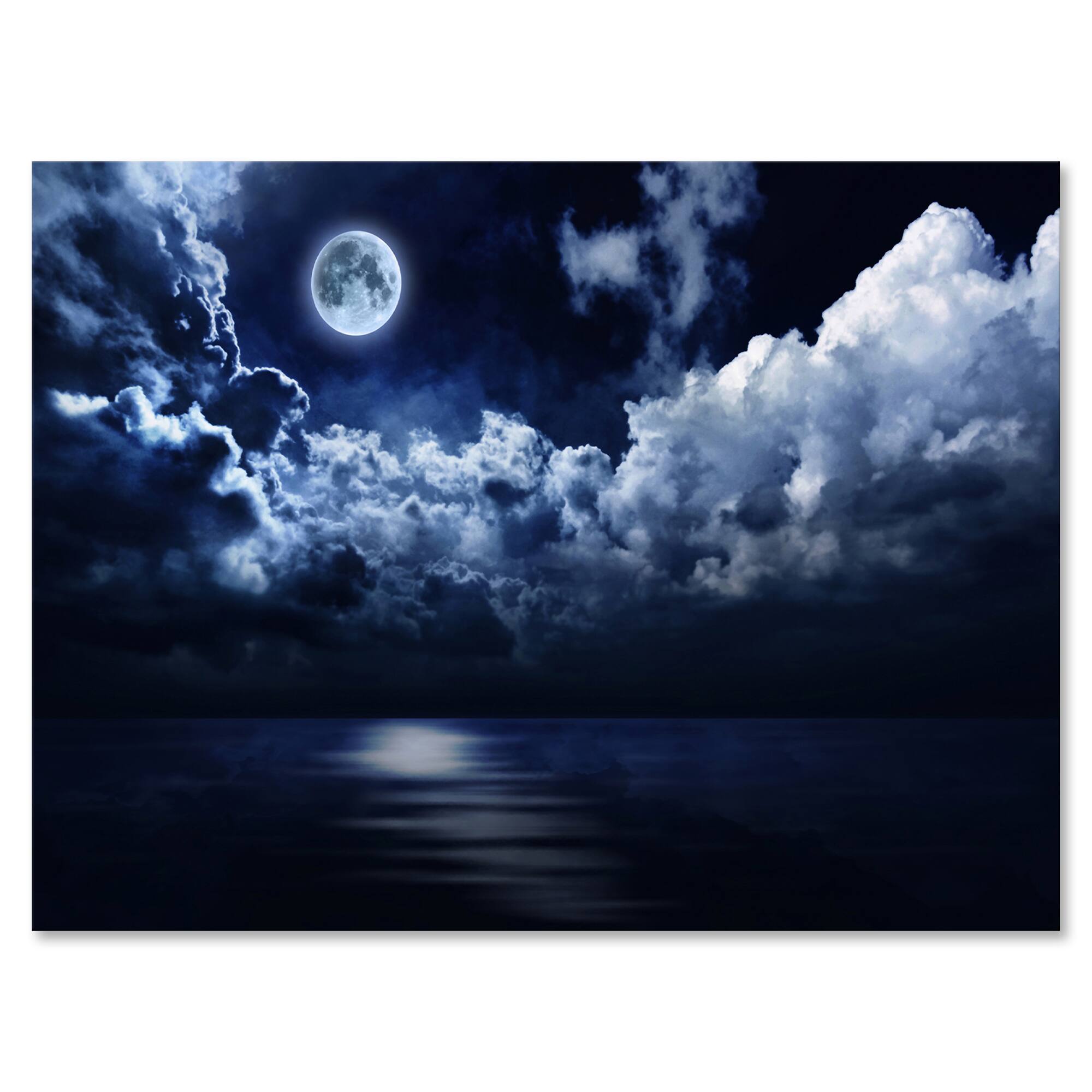 Designart - Full Moon in Cloudy Night Sky - Modern Canvas Wall Art Print