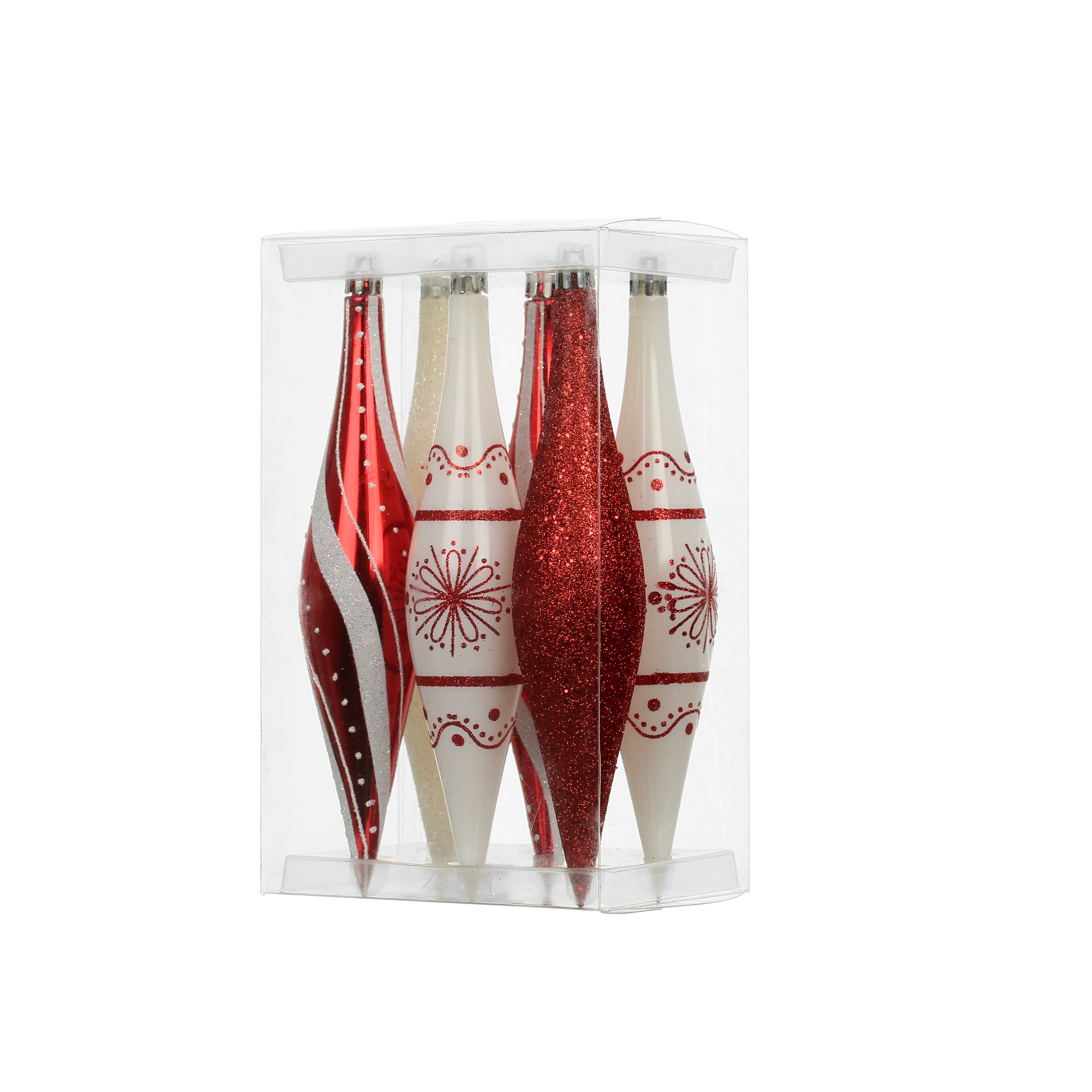 6 Pack 7.7&#x22; Red &#x26; White Glitter Shatterproof Teardrop Ornaments by Ashland&#xAE;