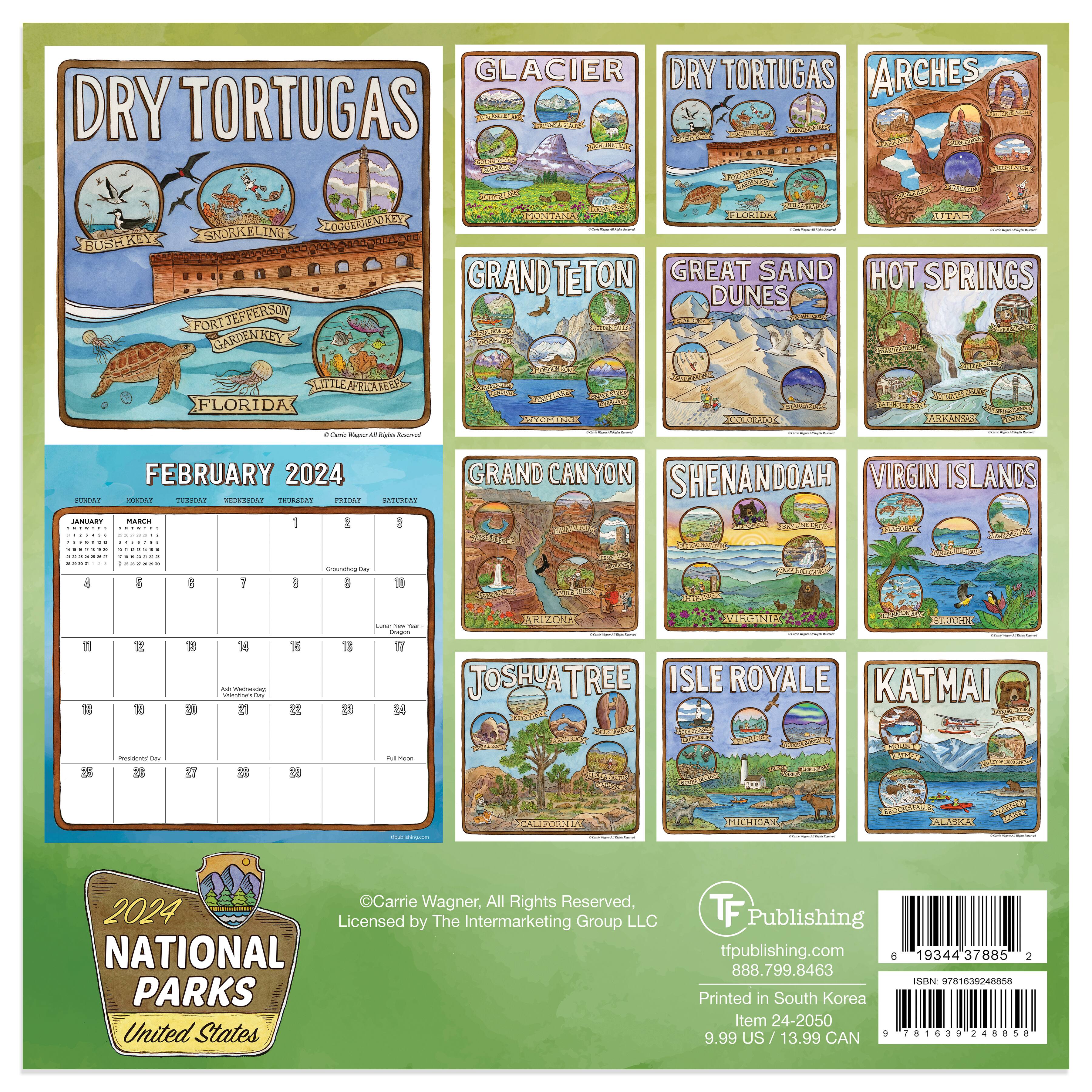 TF Publishing 2024 National Parks Art Mini Calendar