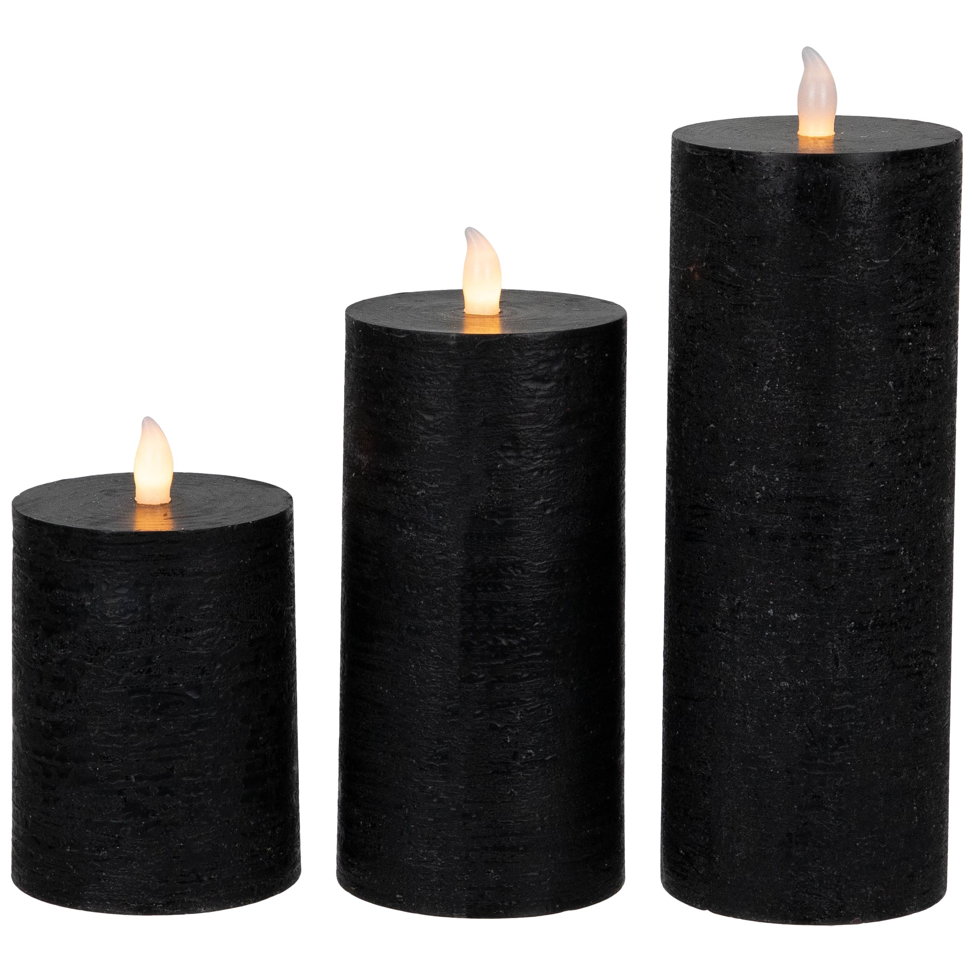 Black Flickering LED Halloween Wax Pillar Candles, 3ct.