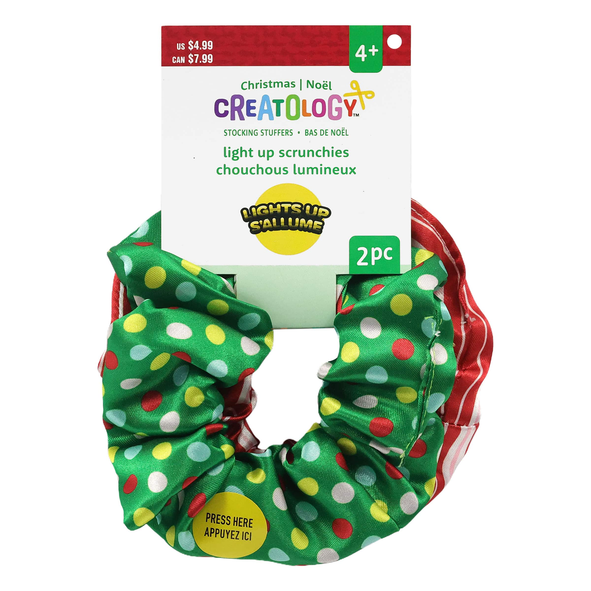 Red &#x26; Green Light Up Christmas Scrunchies, 2ct. by Creatology&#x2122;