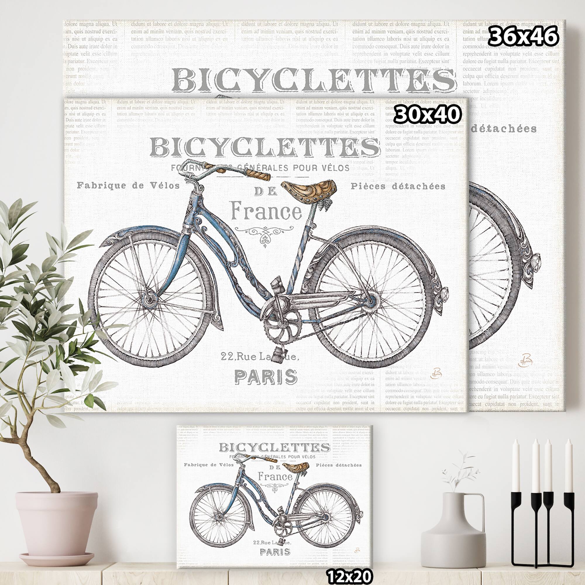 Designart - Paris France Bicycles - Vintage Transportation Premium Canvas Wall Art