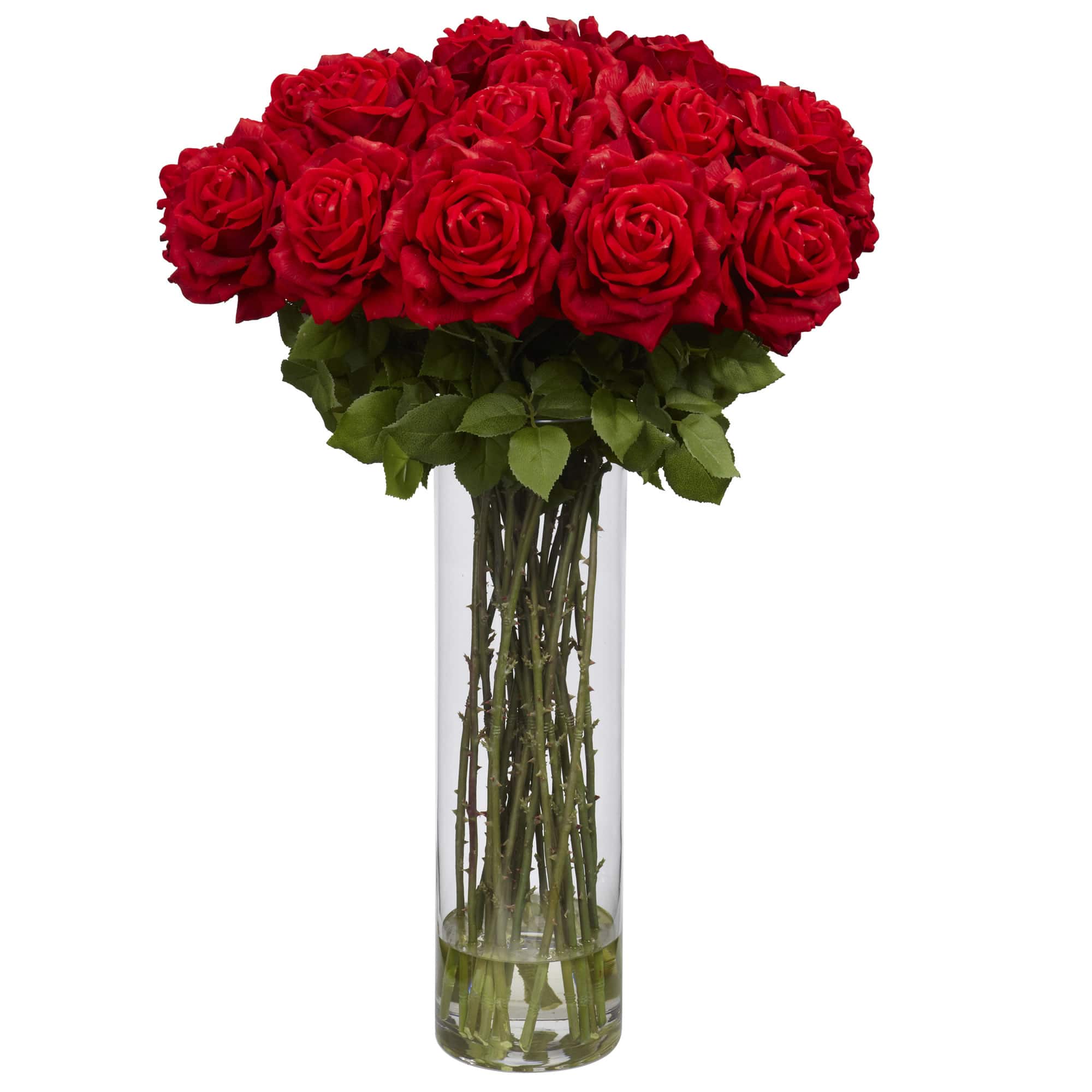 2.5ft. Giant Rose Silk Flower Arrangement in Glass Cylinder Vase