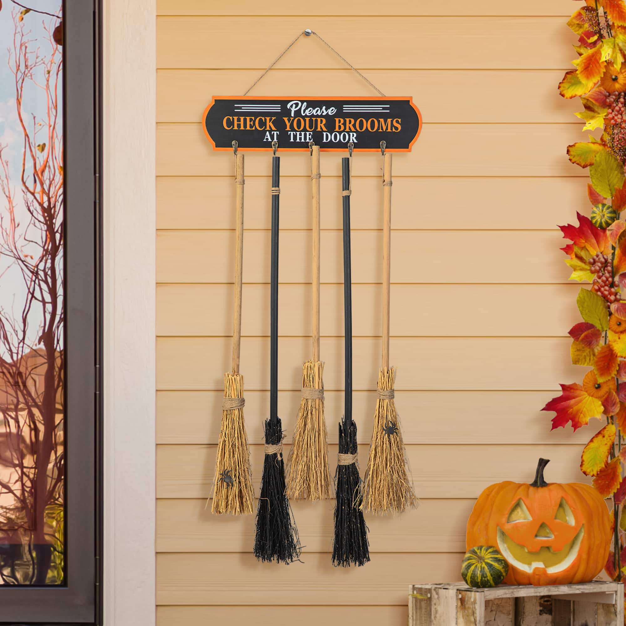 Glitzhome&#xAE; 42&#x22; Halloween Wood Brooms Parking Porch D&#xE9;cor