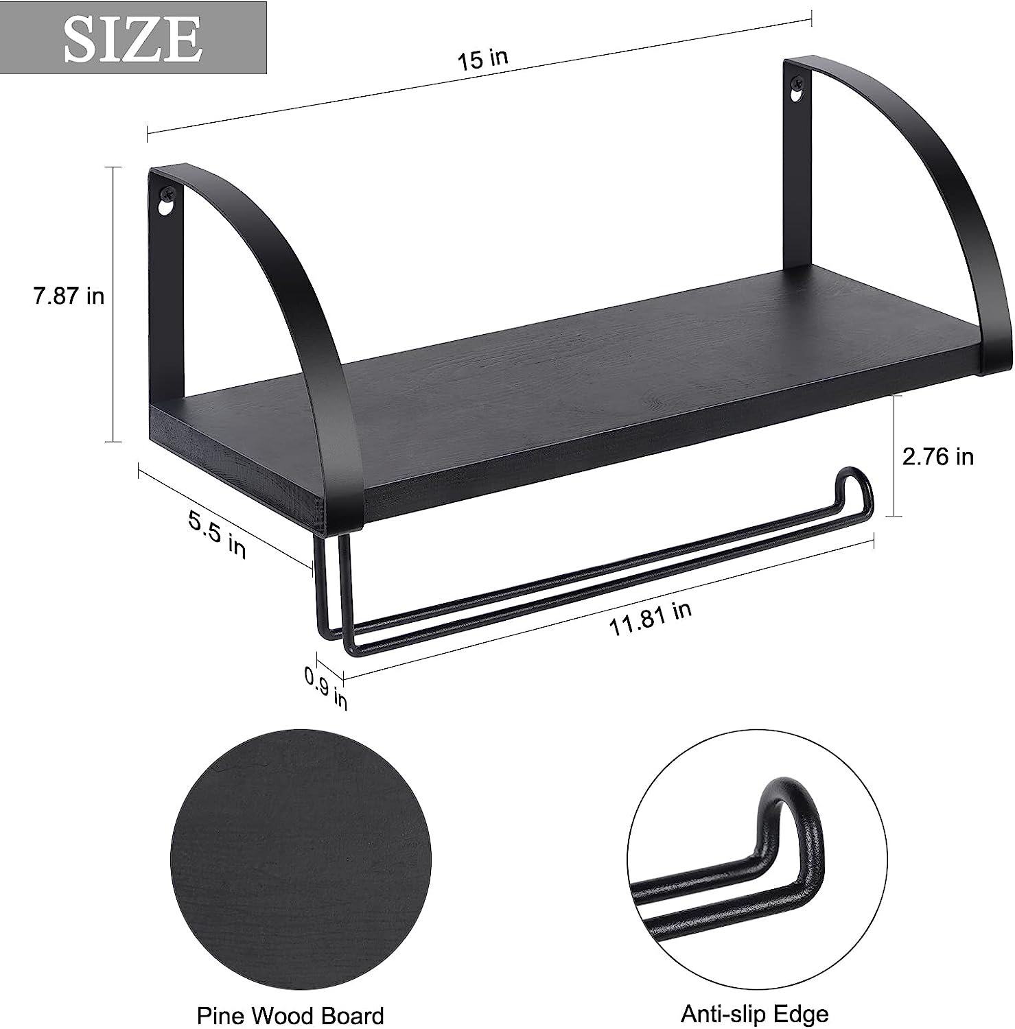 NEX™ 15" Wall Mounted Paper Towel Holder with Wood Shelf