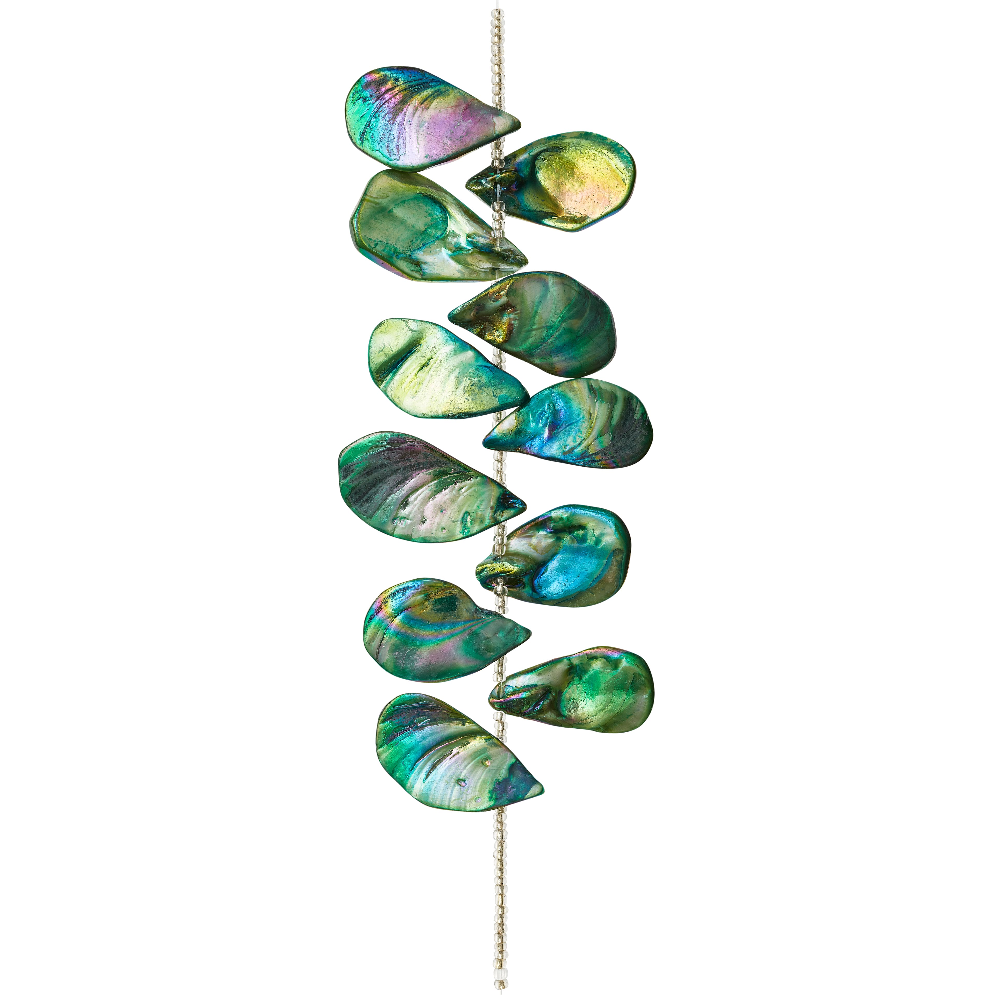 12 Pack: Green Aurora Borealis Shell Teardrop Beads, 32mm by Bead Landing&#x2122;