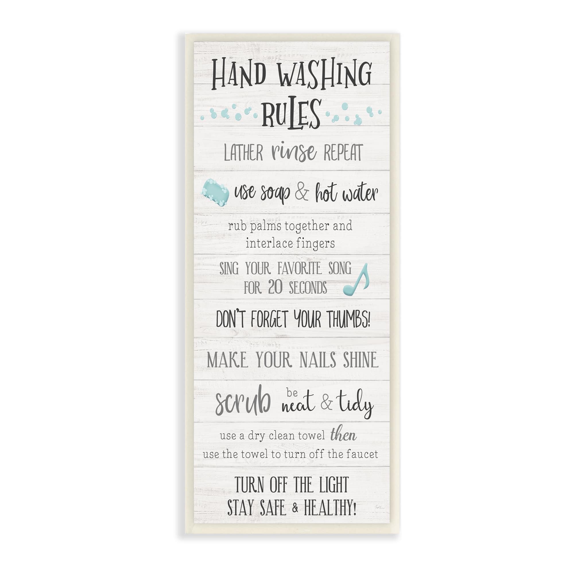 Stupell Industries Hand Washing Rules Bathroom Guide Positive Hygiene,7" x 17"