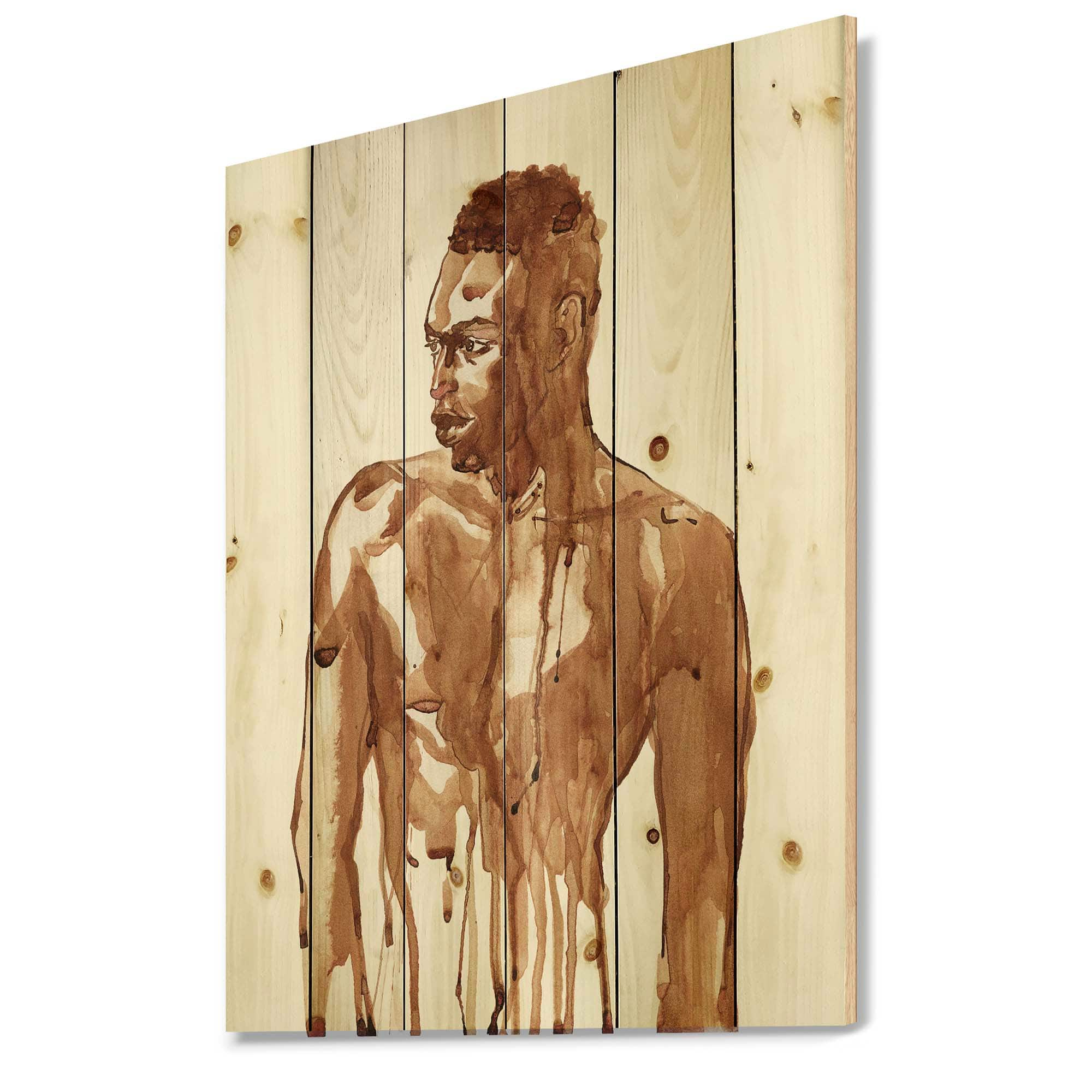 Designart - Handsome African Man Portrait On White II - Modern Print on Natural Pine Wood