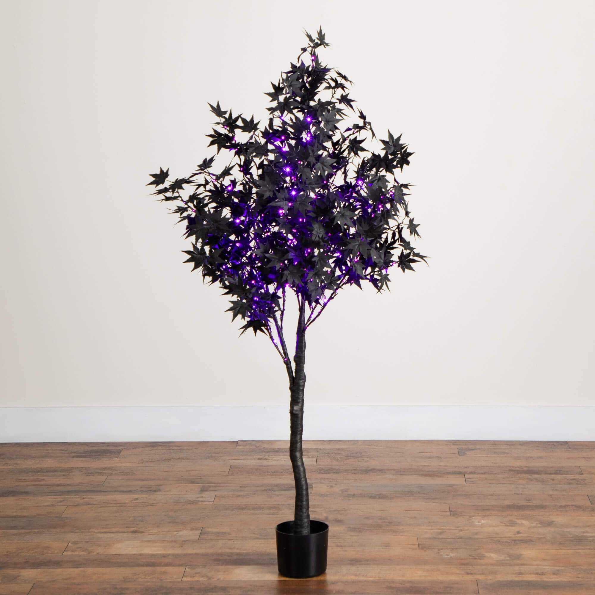 5ft. Pre-Lit Artificial Halloween Black Maple Tree with 240 Orange &#x26; Purple LED Lights