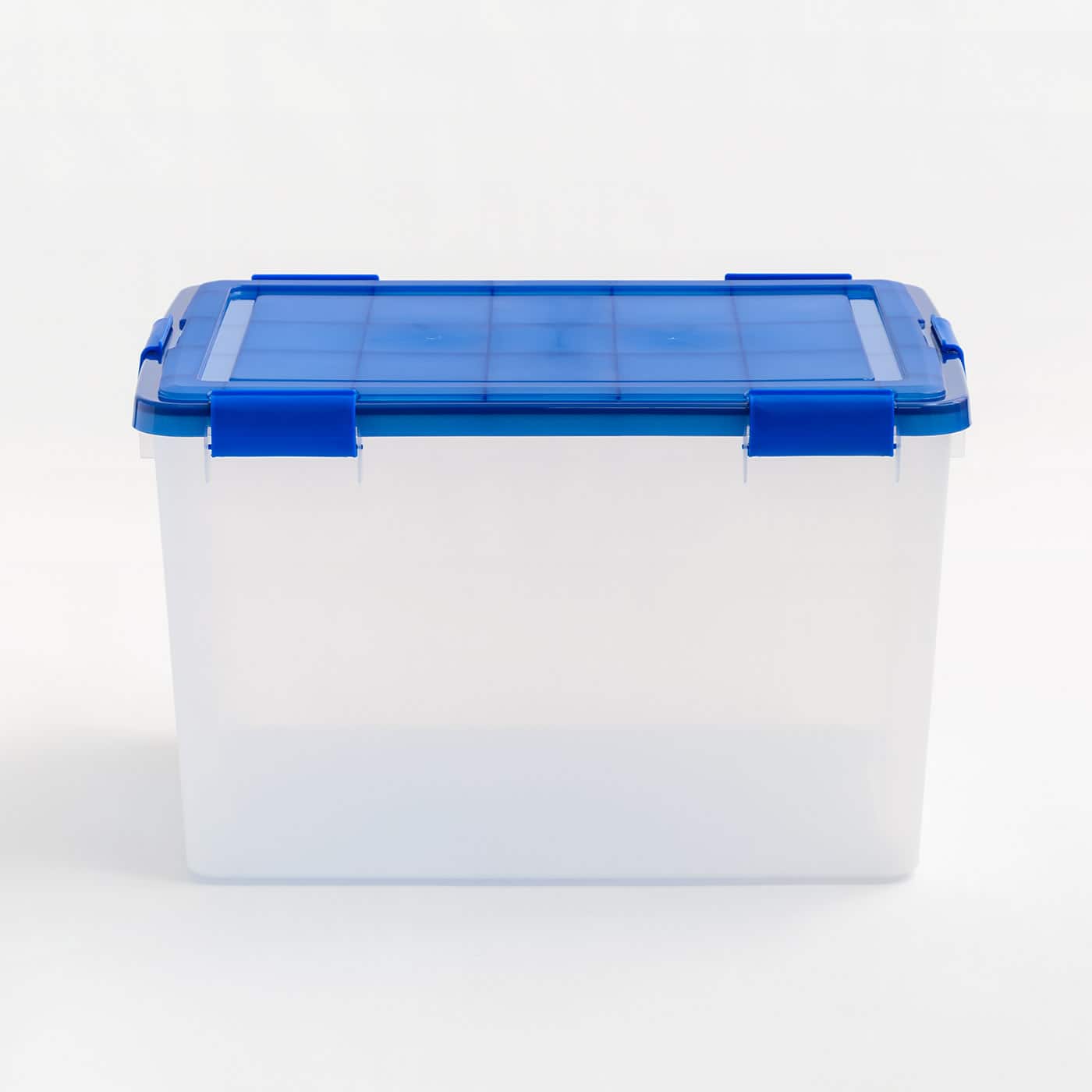 IRIS Element Resistant Clear Plastic Storage Boxes with Blue Lid