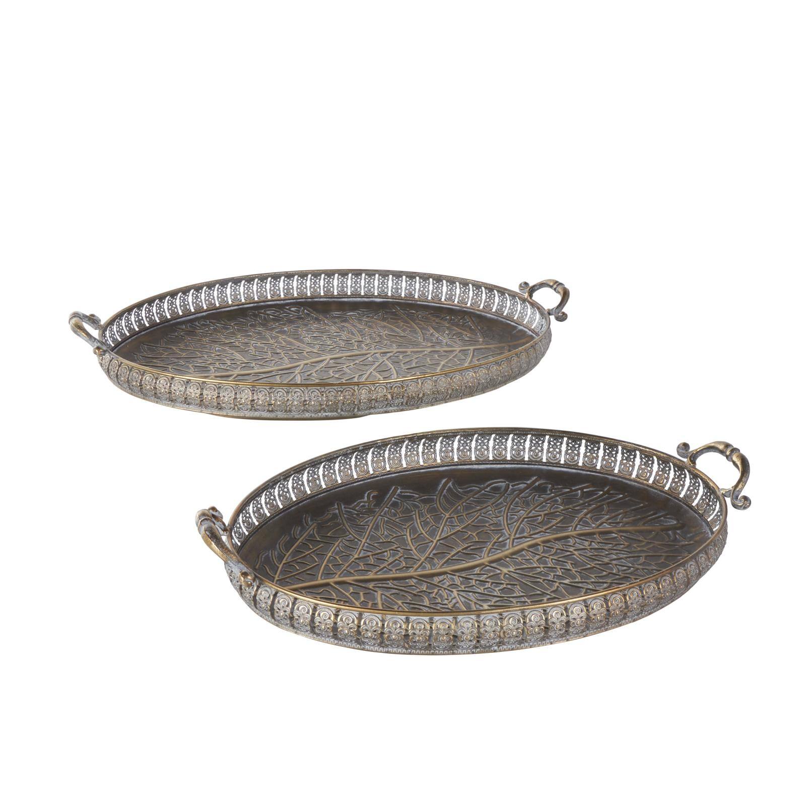 Brass Tree Patterned Tray Set