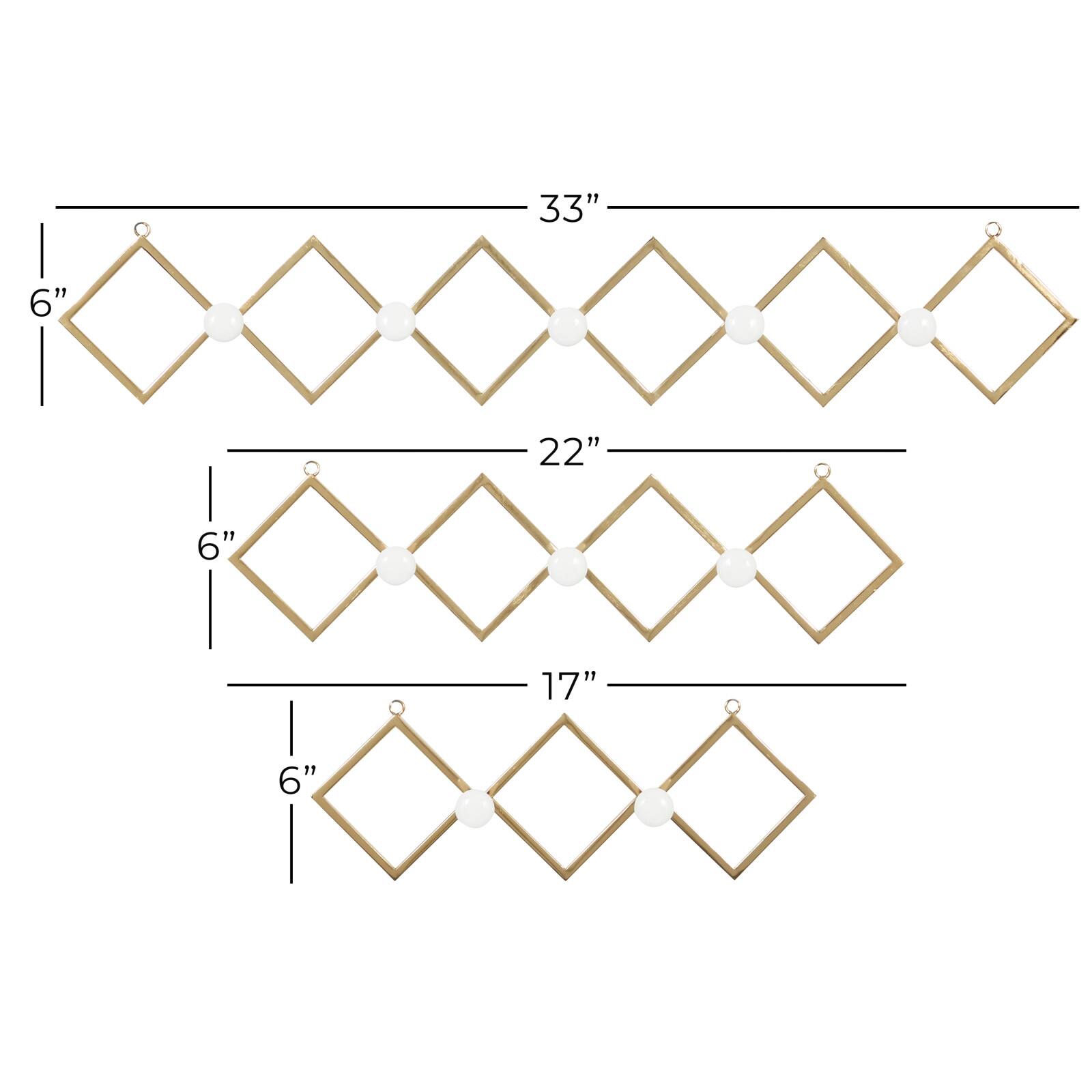 Set of 3 Gold Metal Glam Wall Hook, 17", 22", 33"