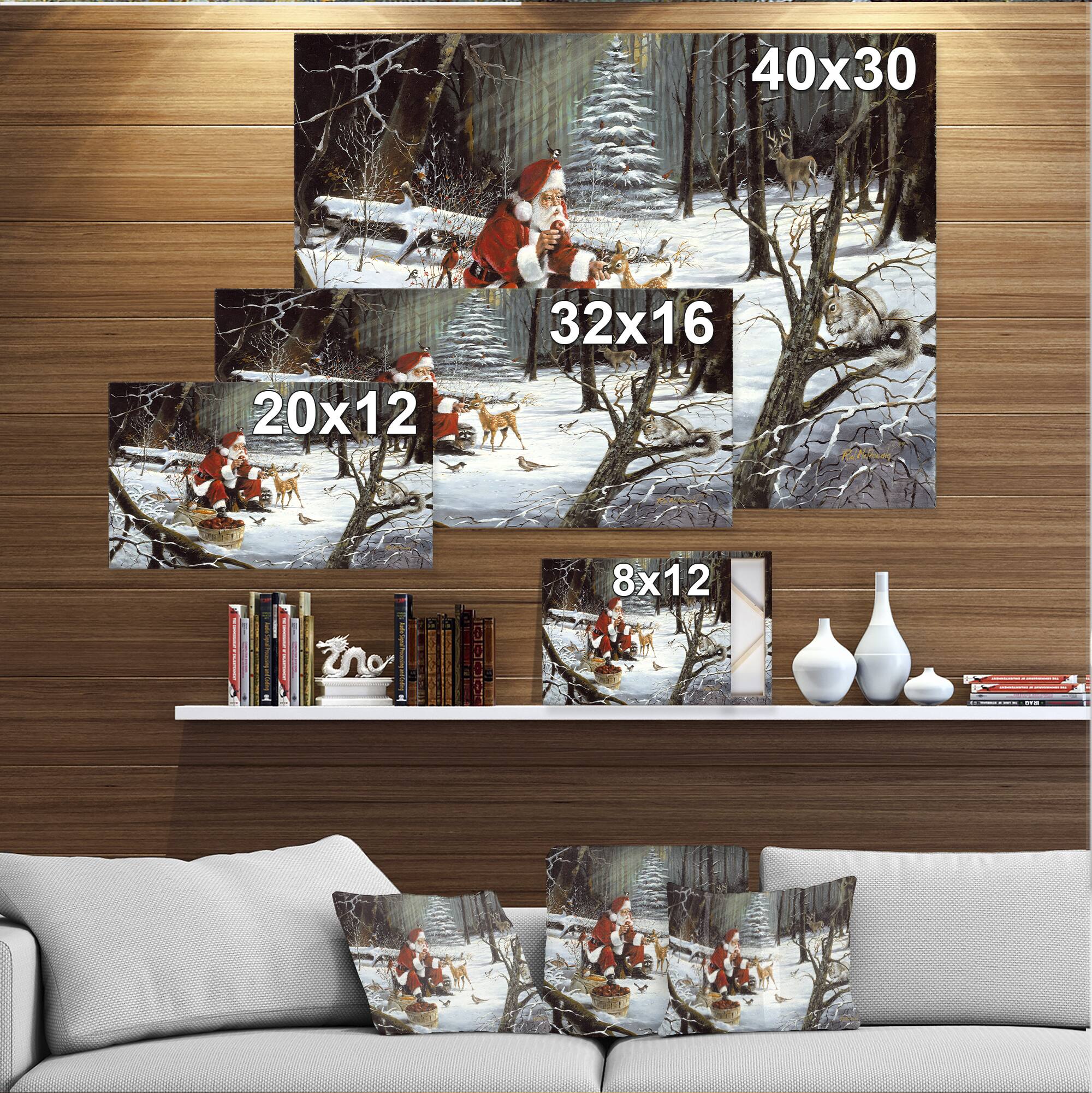 Designart - Santa Claus with deer in snowy woods - Canvas Art Print