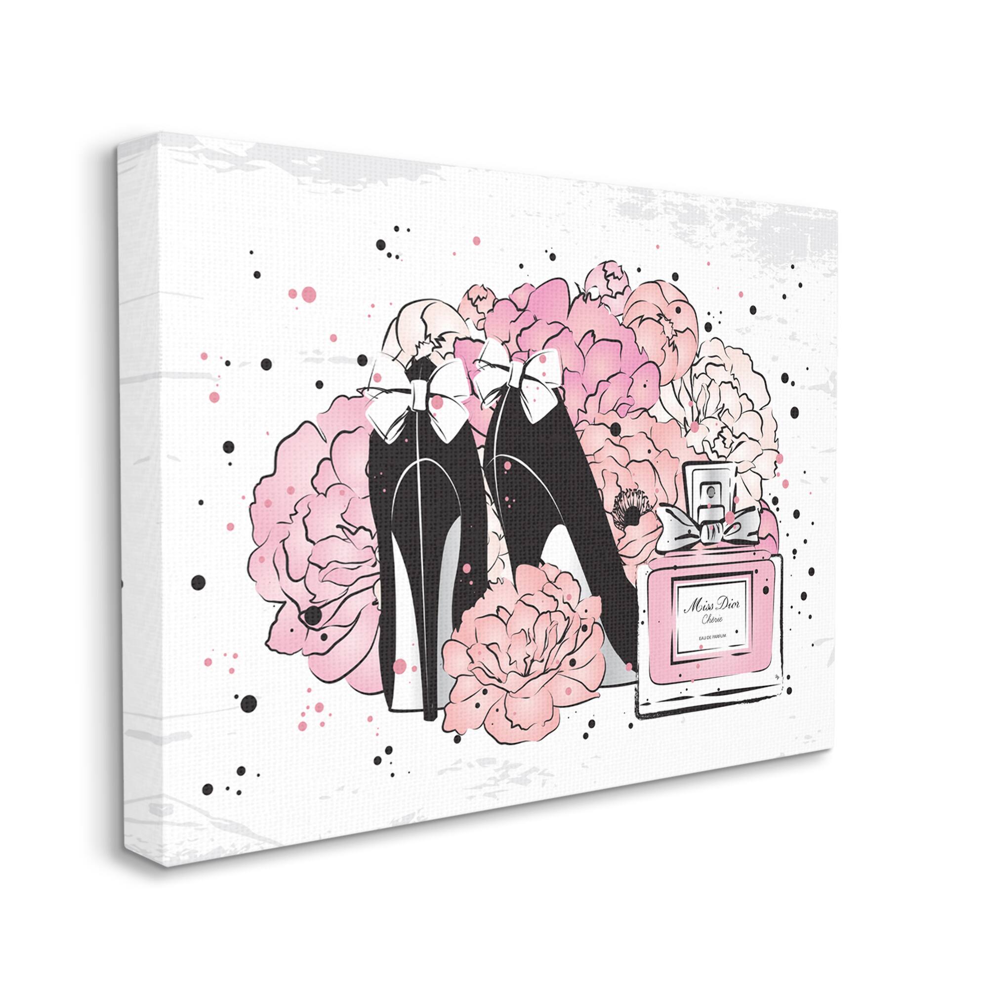 Stupell Industries Glam Pink Peonies Black Fashion Bow Heels Wall Art