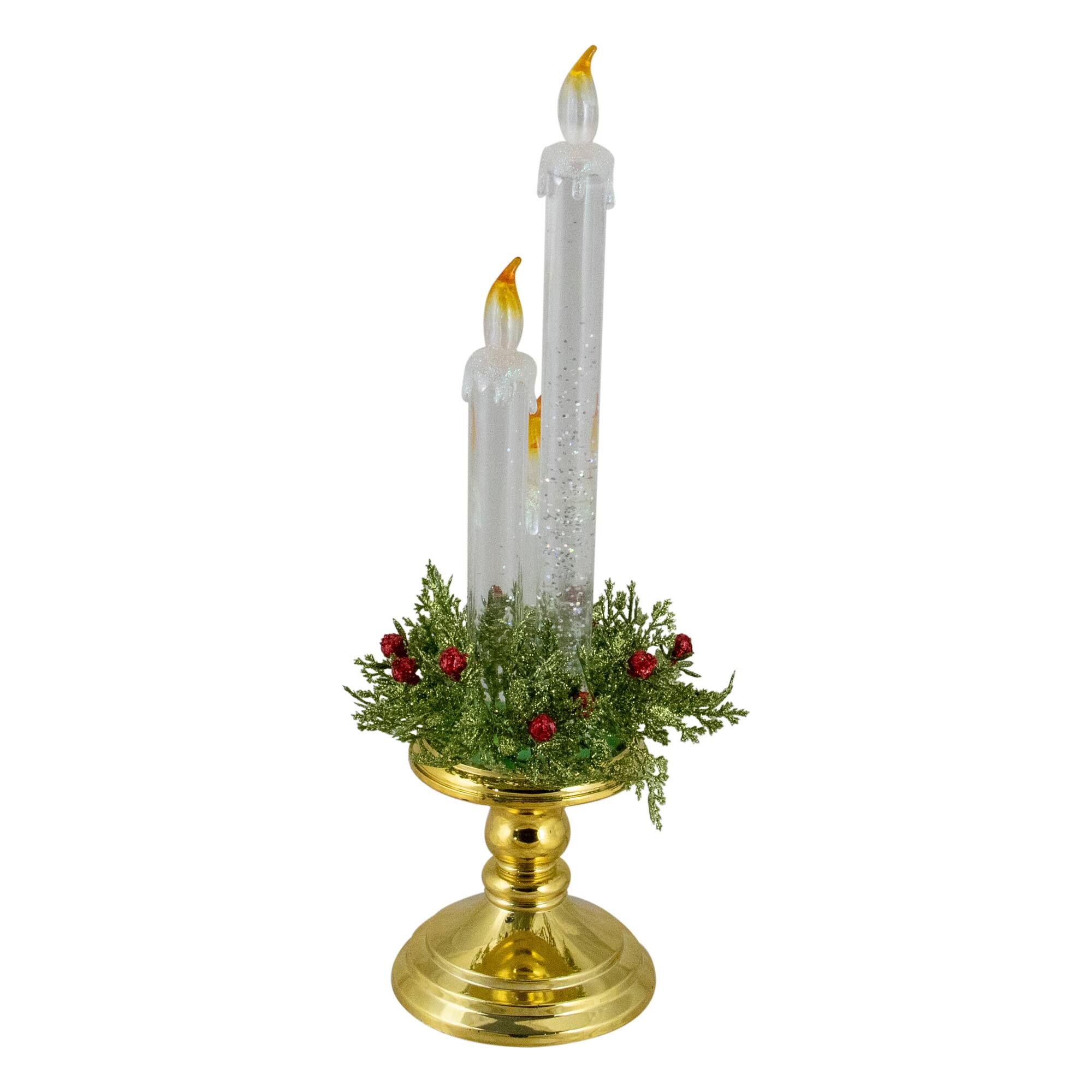 14.5&#x22; Lighted Water Candle on Gold Base with Berries