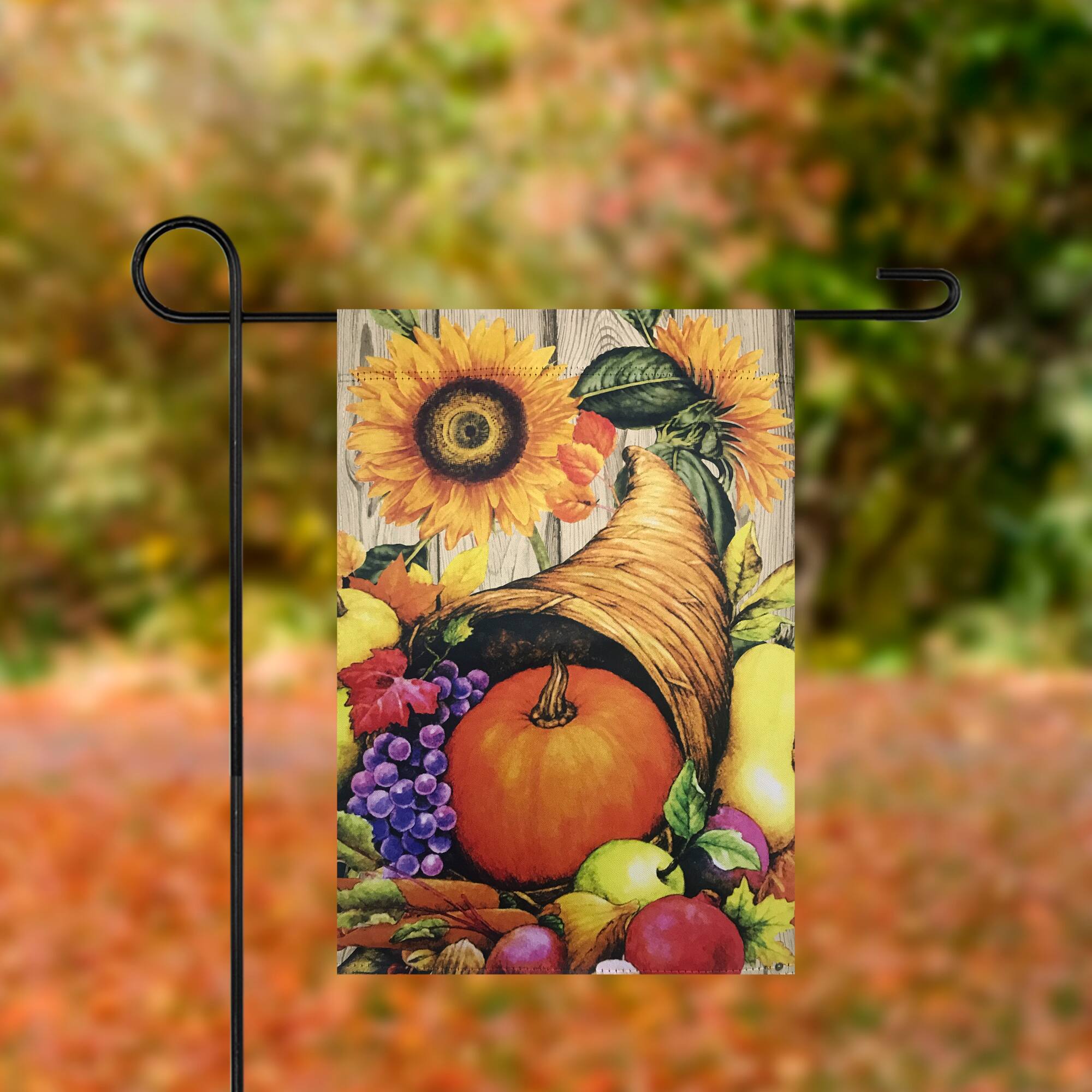 Small Cornucopia & Flowers Autumn Harvest Garden Flag