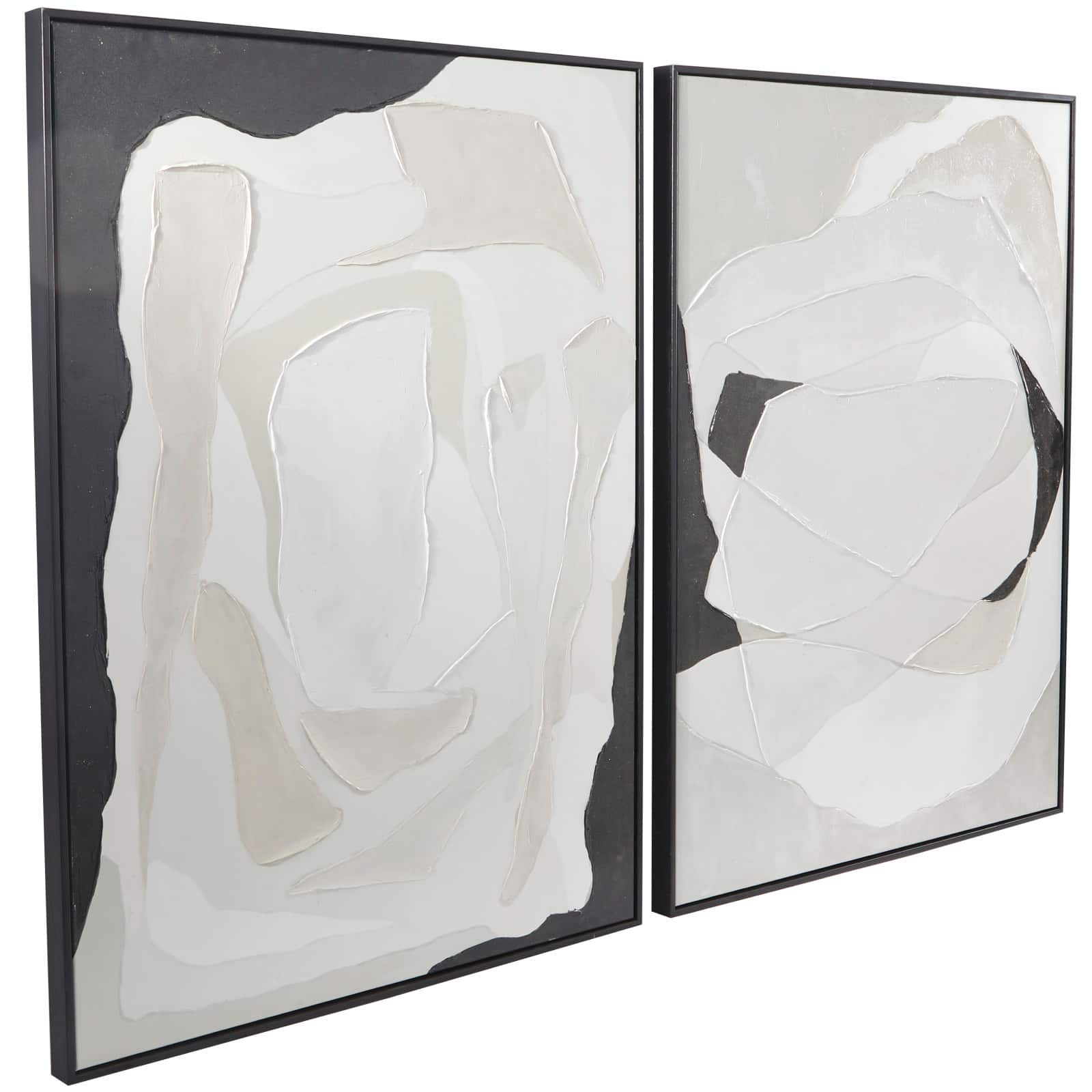 White Canvas Abstract Framed Wall Art with Black Frame Set of 2 30&#x22;, 40&#x22;