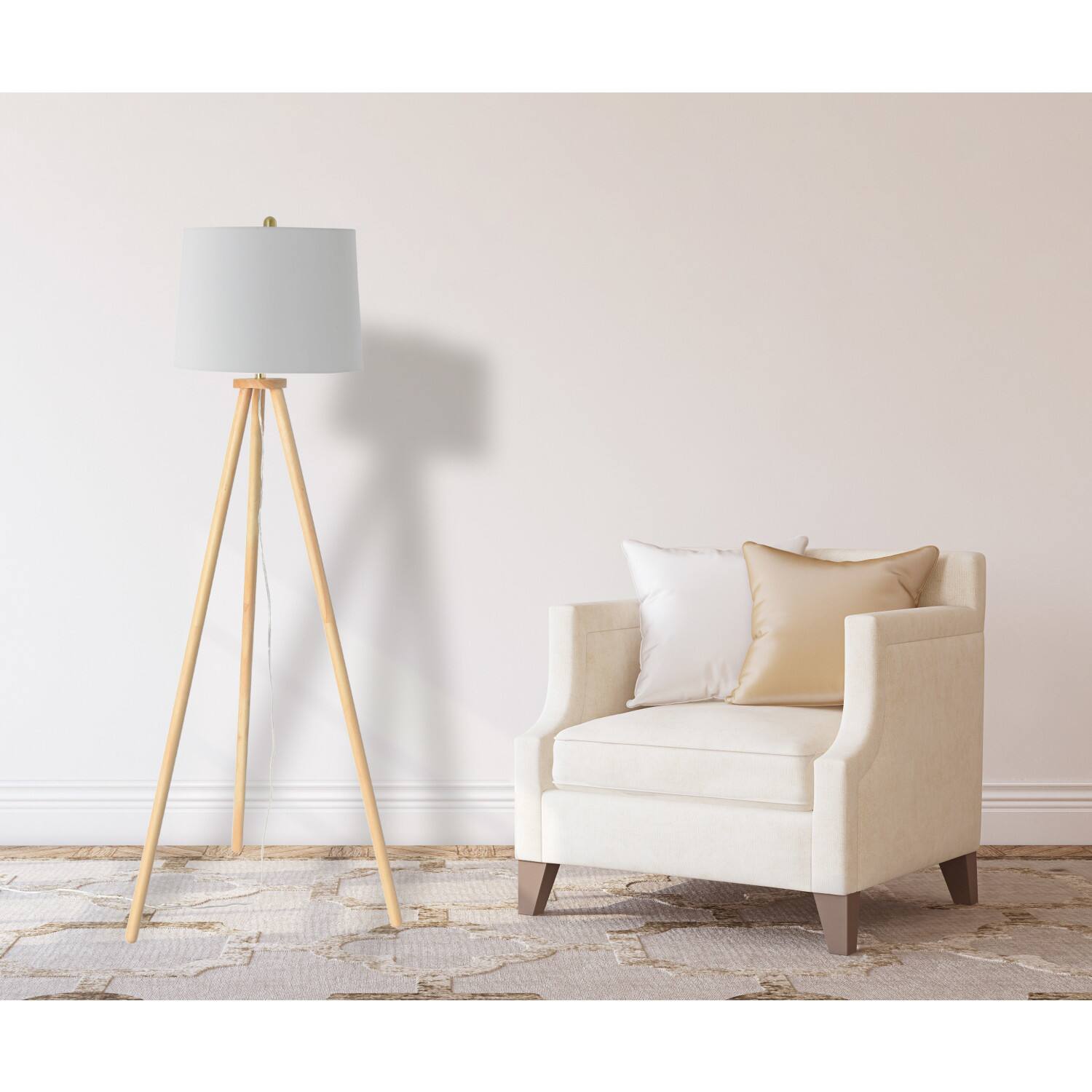 Hello Honey® Mid-Century Modern Tripod Wood Floor Lamp with Linen Shade