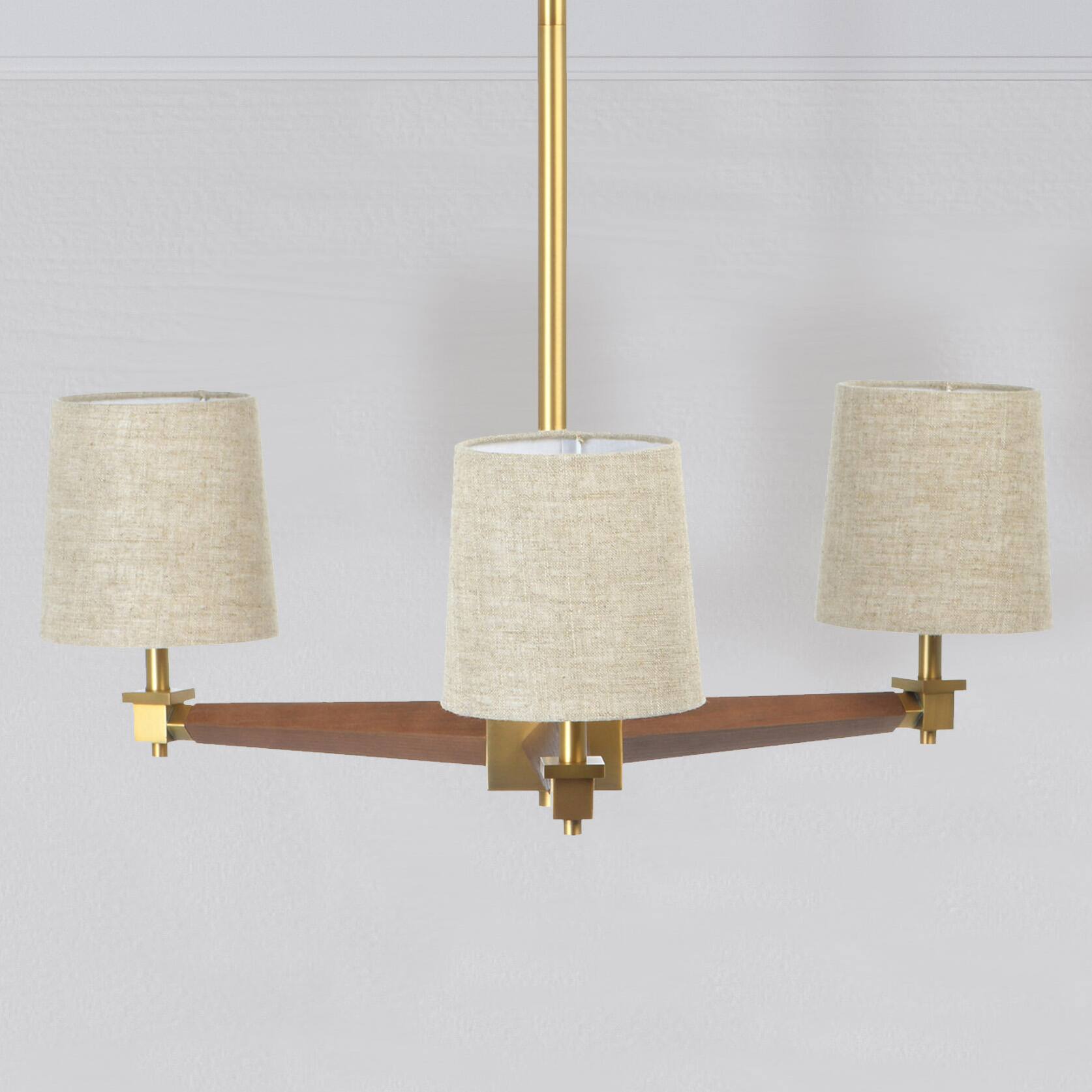 Hello Honey® 37.5" Wood & Metal Chandelier with Linen Shades