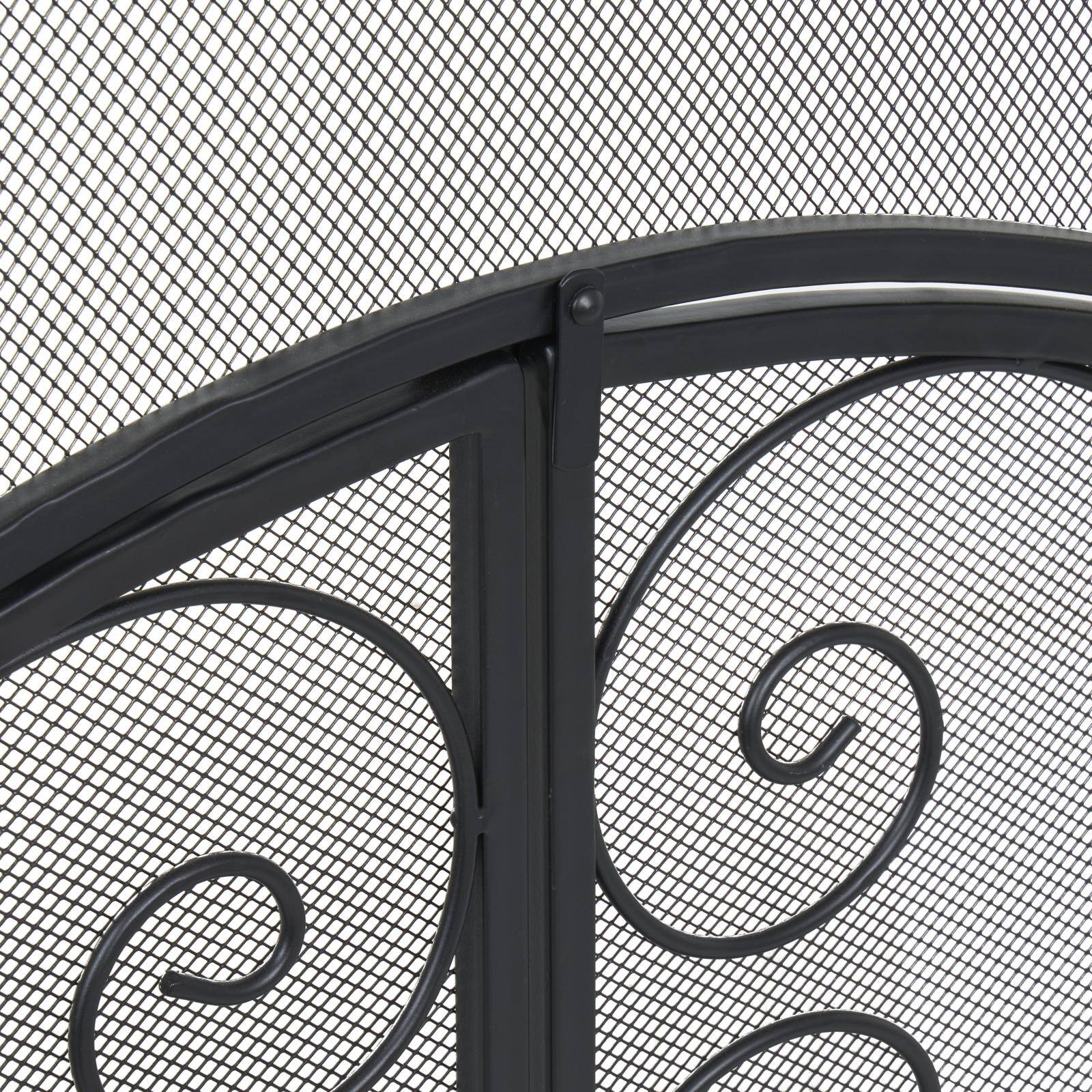 41" Black Metal Scroll Arched 1-Panel 2-Door Fireplace Screen with Mesh Backing