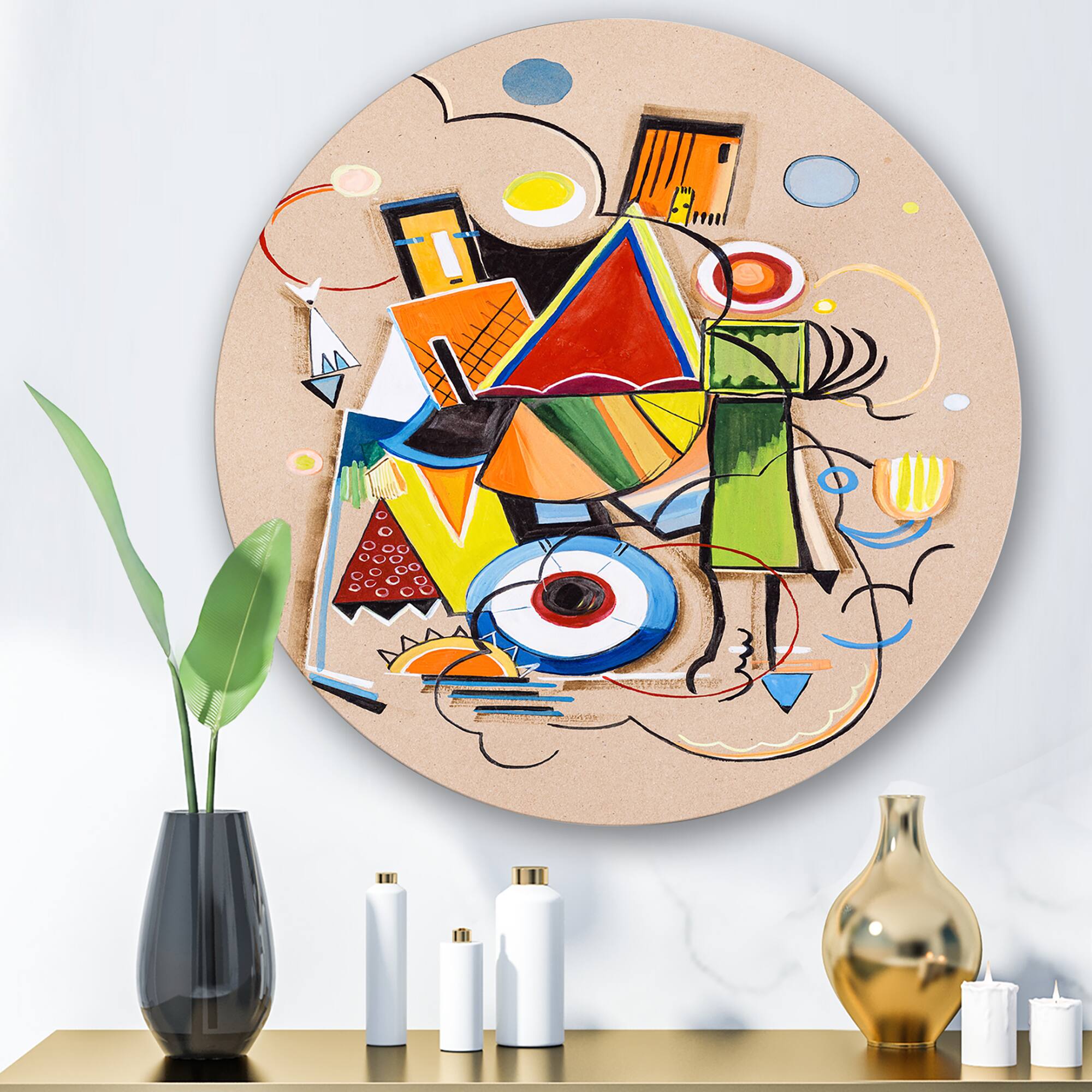 Designart - Colored Geometric Abstract Compositions I - Modern Metal Circle Wall Art