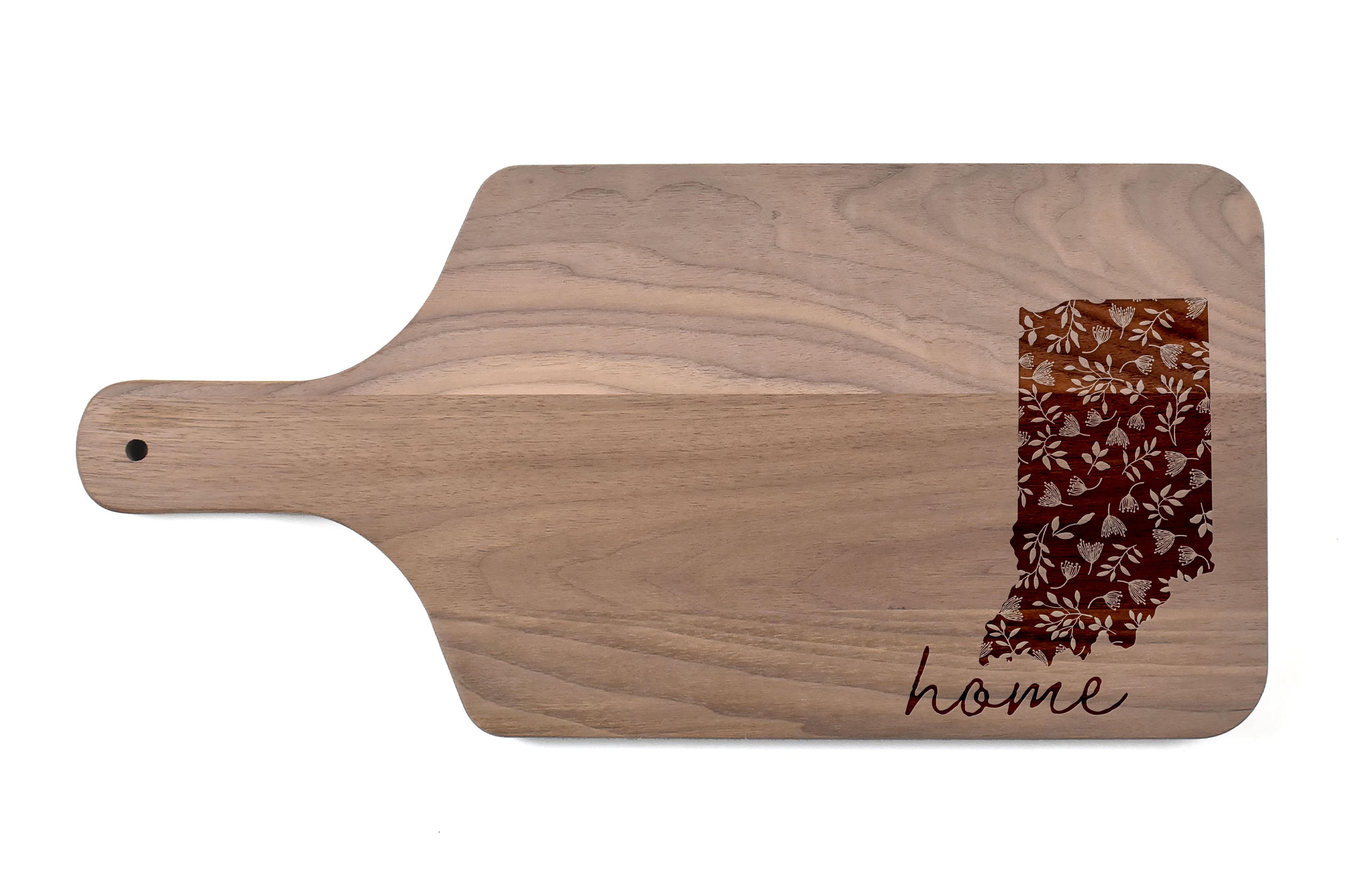 17" Floral Home State Walnut Paddle Cutting Board