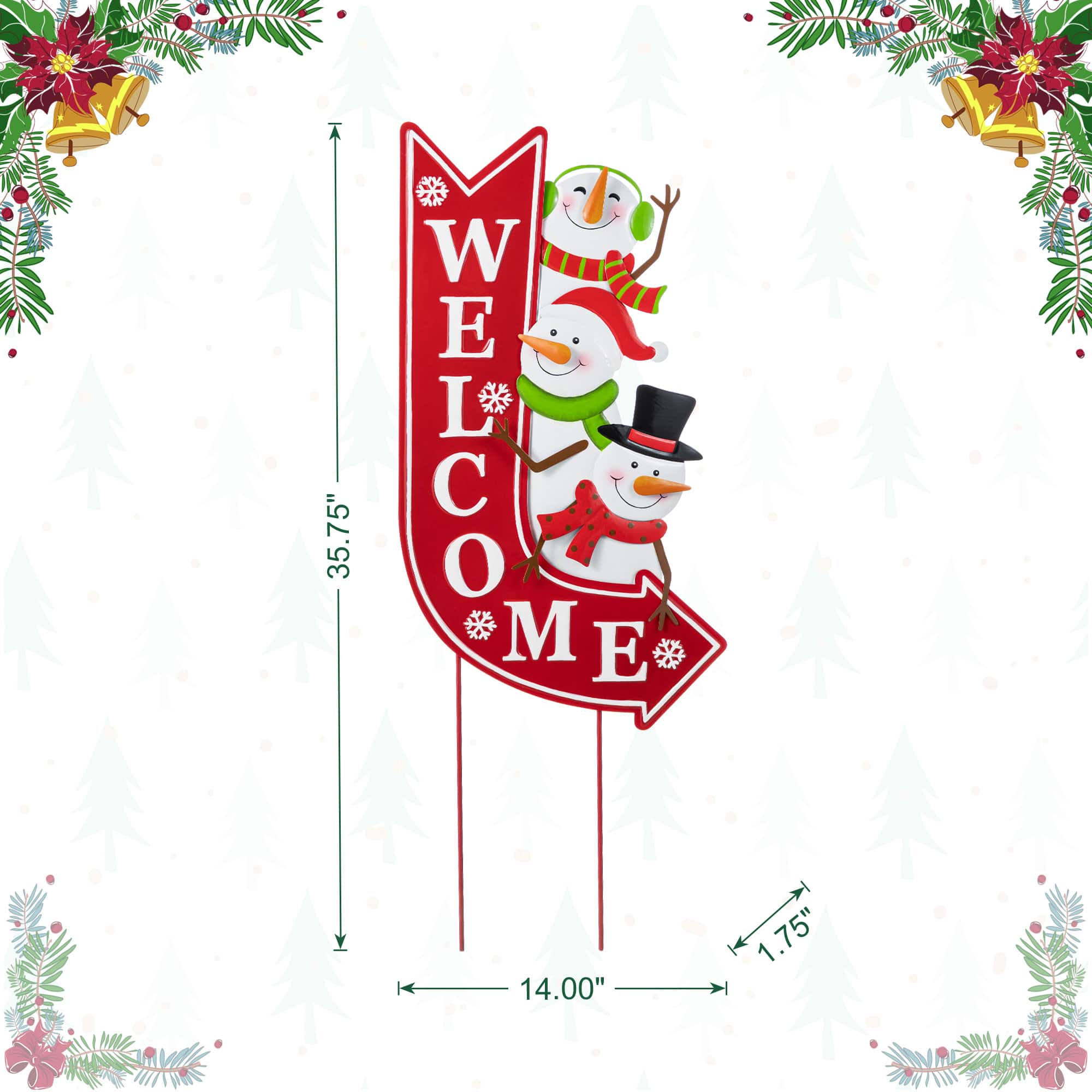 Glitzhome&#xAE; 35.75&#x22; Metal Christmas Snowmen Arrow Welcome Yard Stake