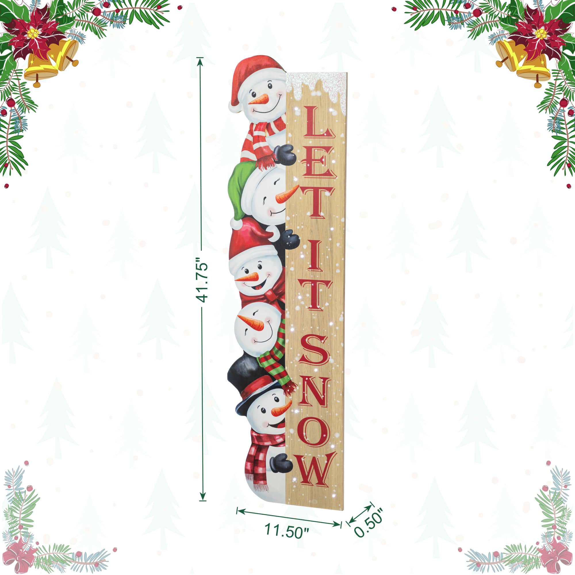 Glitzhome&#xAE; 41.75&#x22; Lighted Wooden Christmas Stack Snowman Porch Decor with Timer
