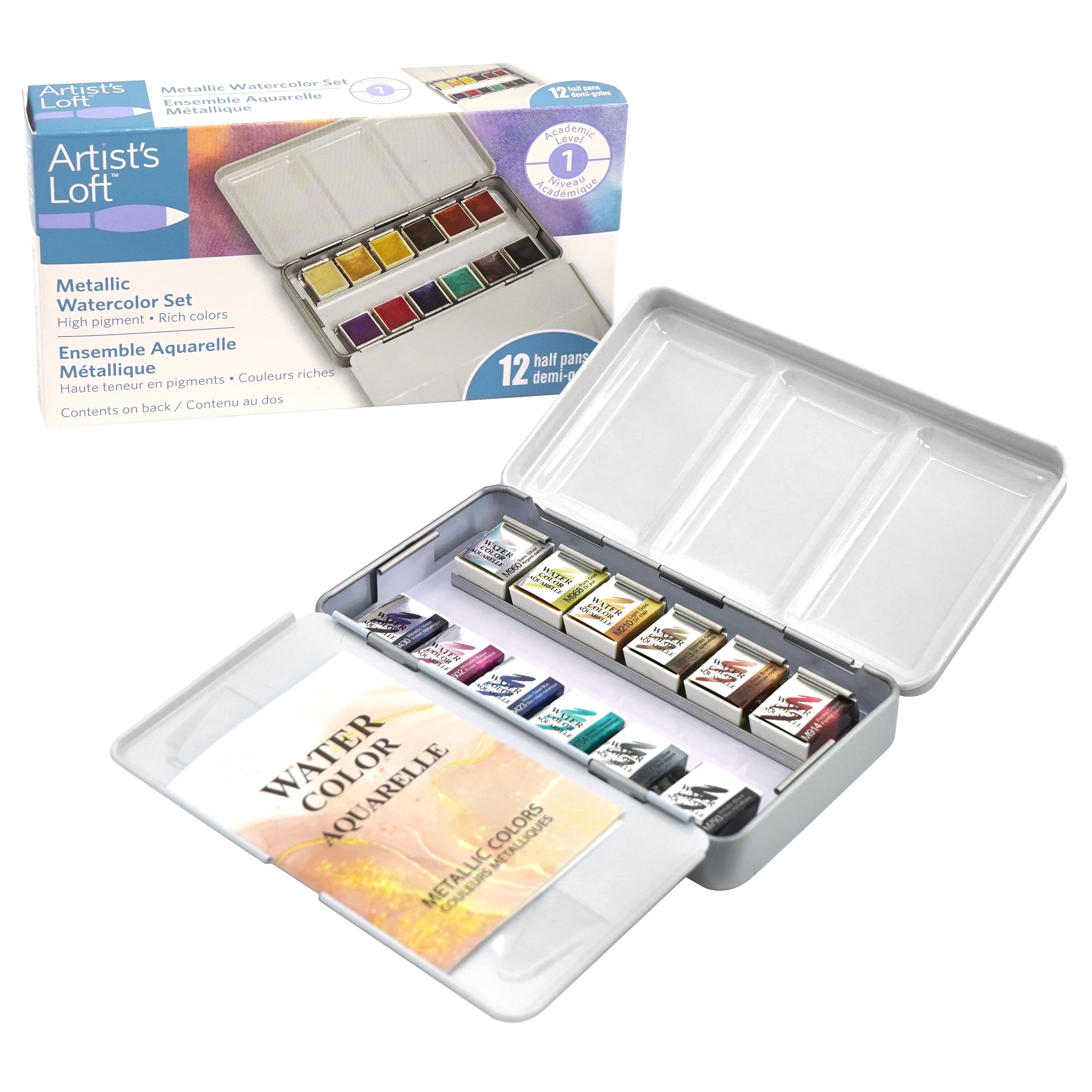 6 Pack: 12 Half Pans Metallic Watercolor Set by Artist's Loft™
