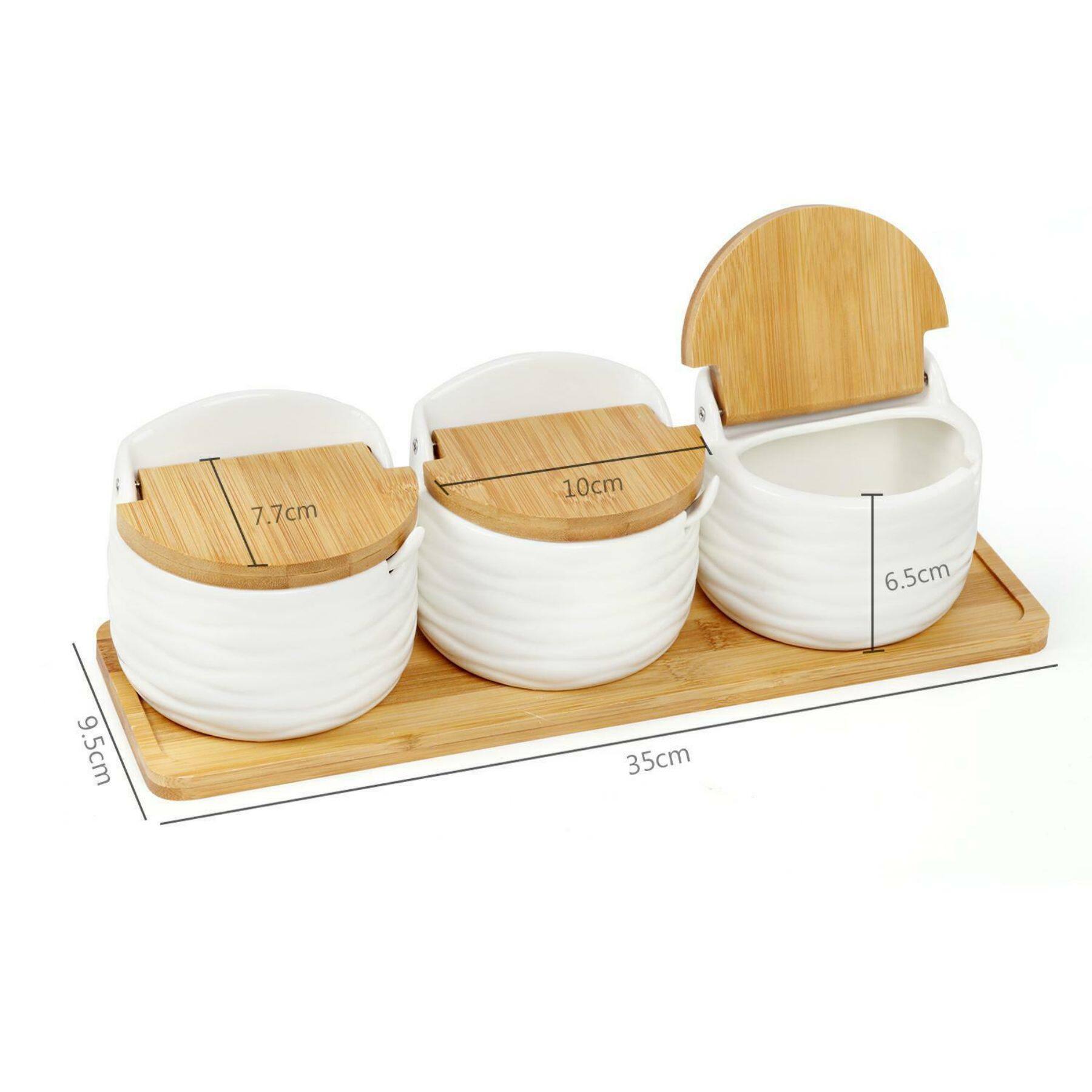 NEX&#x2122; White Ceramic Sugar Bowl Set with Bamboo Lids &#x26; Spoon