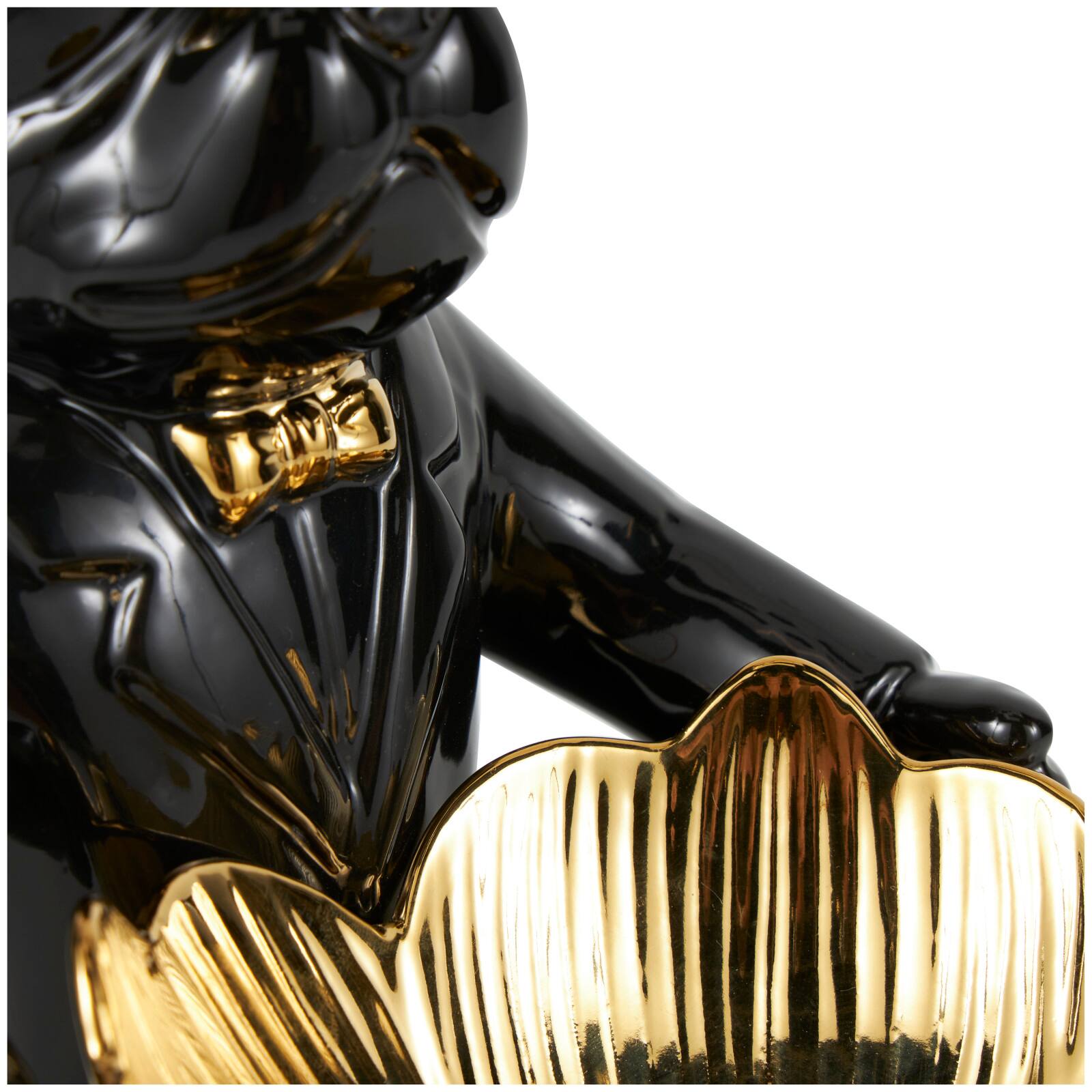 8" Black Ceramic Bulldog Sculpture with Gold Accents