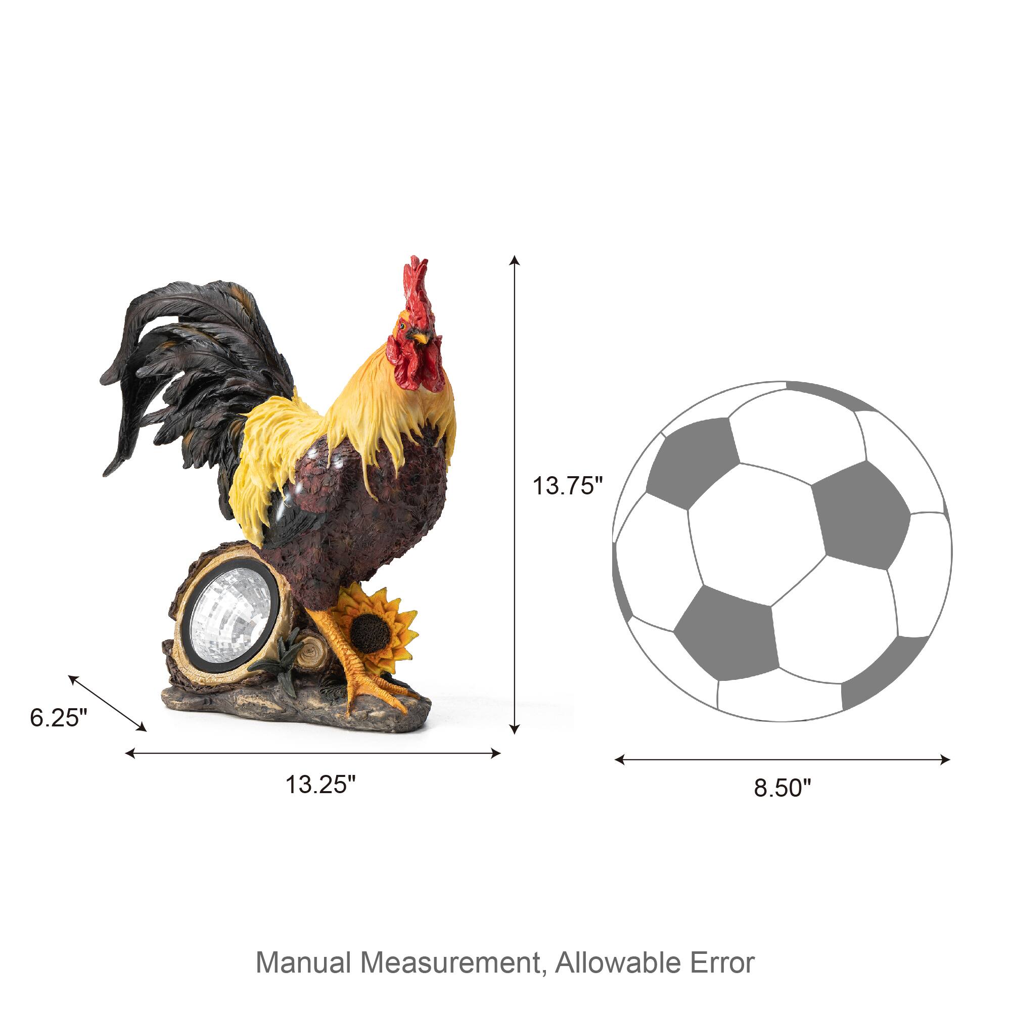 Glitzhome® 13.75" Solar Powered Vibrant Rooster Garden Statue