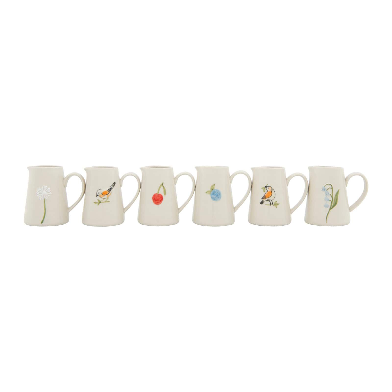 White Stoneware Creamer with Hand-Painted &#x26; Embossed Birds Set