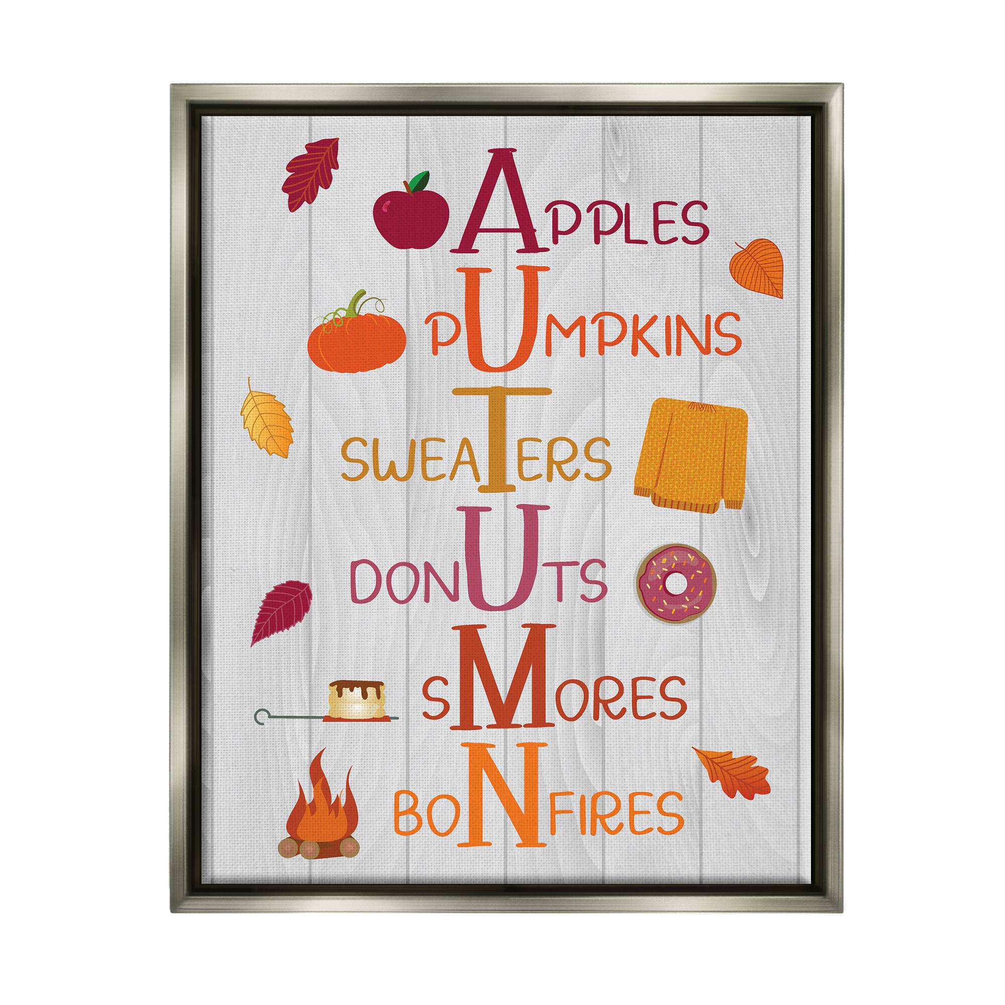 Stupell Industries Autumn Letters Seasonal Words Framed Floater Canvas Wall Art