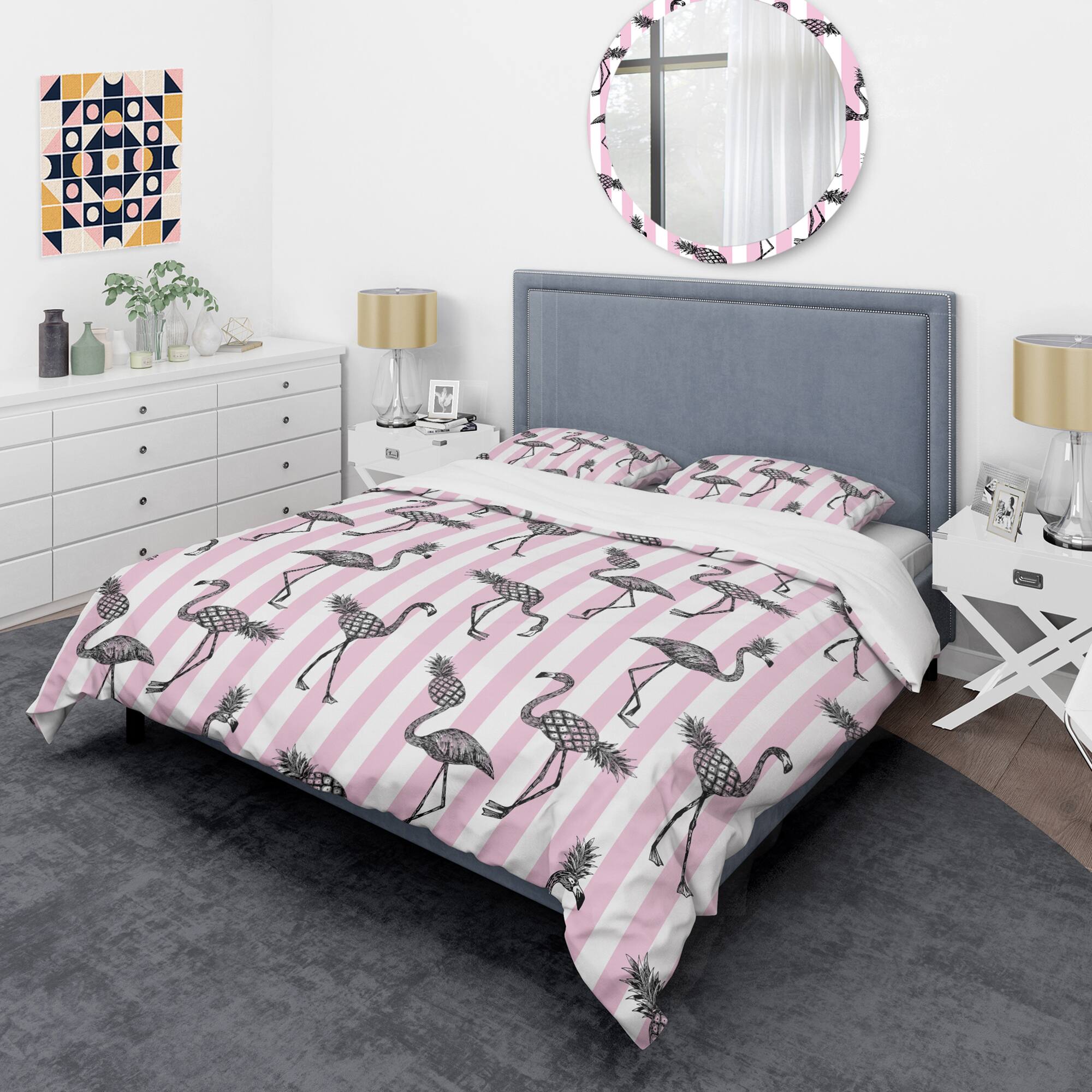 Designart 'Flamingo on Pink' Mid-Century Duvet Cover Set