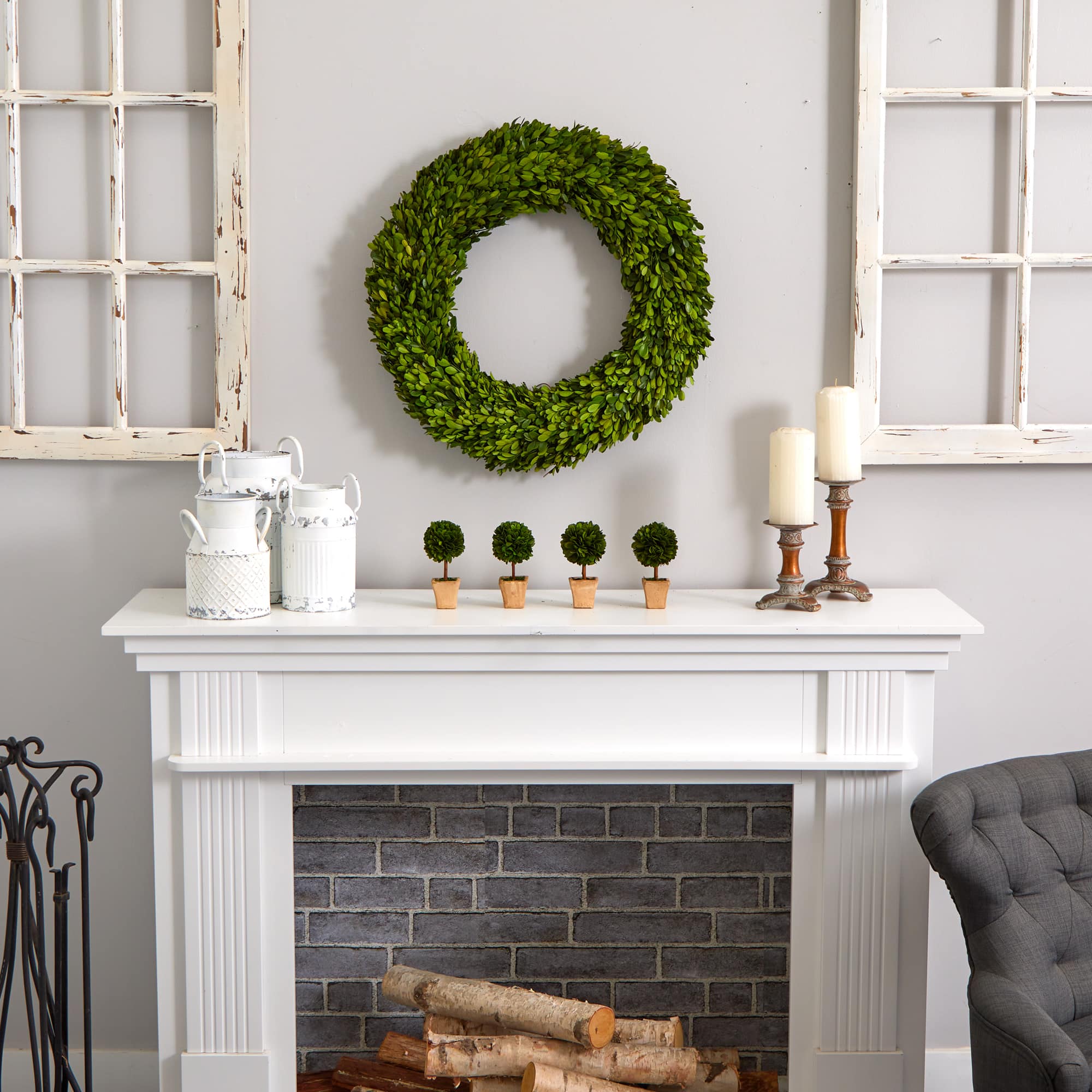 24&#x22; Green Preserved Boxwood Wreath