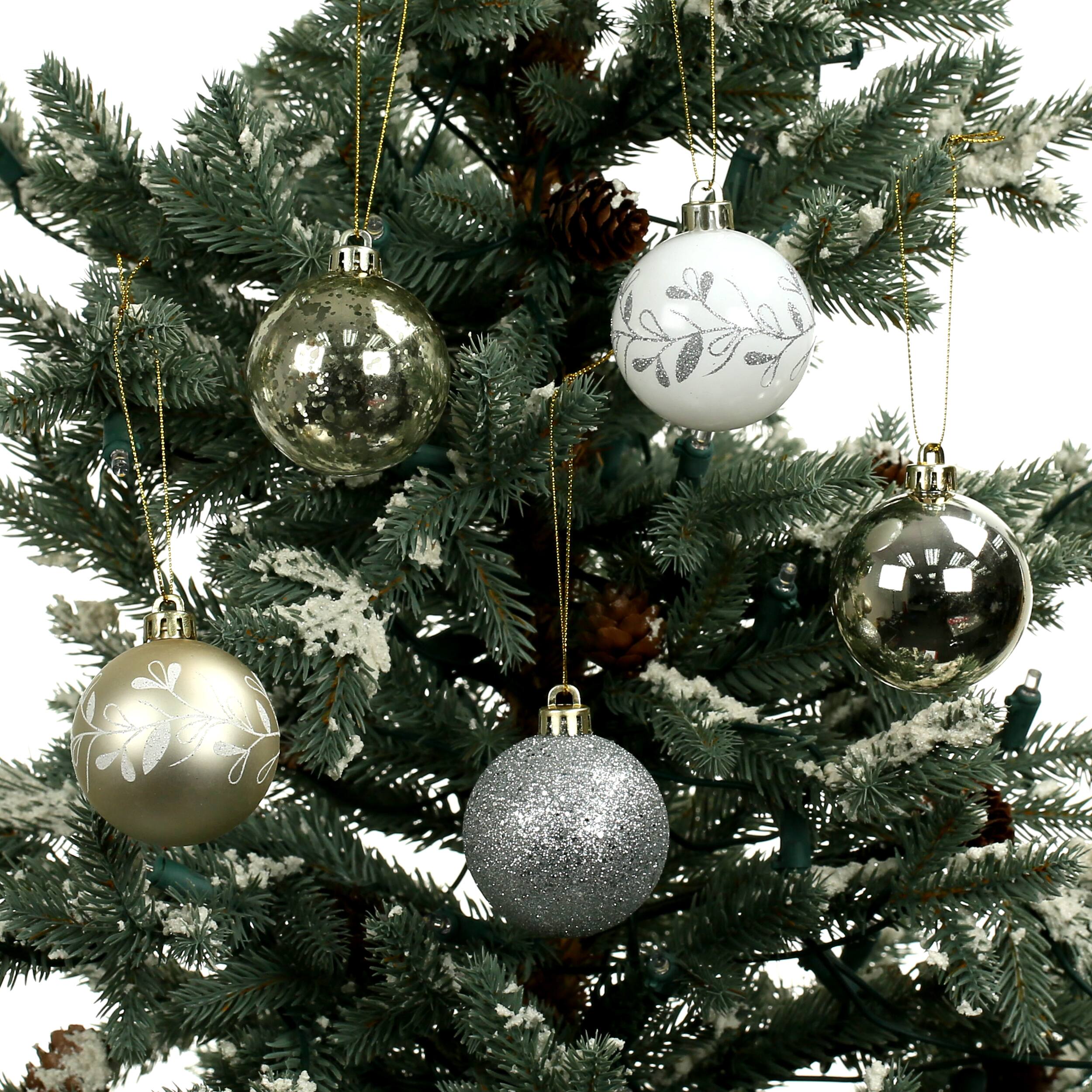 5 Pack 2.2&#x22; Silver &#x26; Gold Shatterproof Ball Ornaments by Ashland&#xAE;