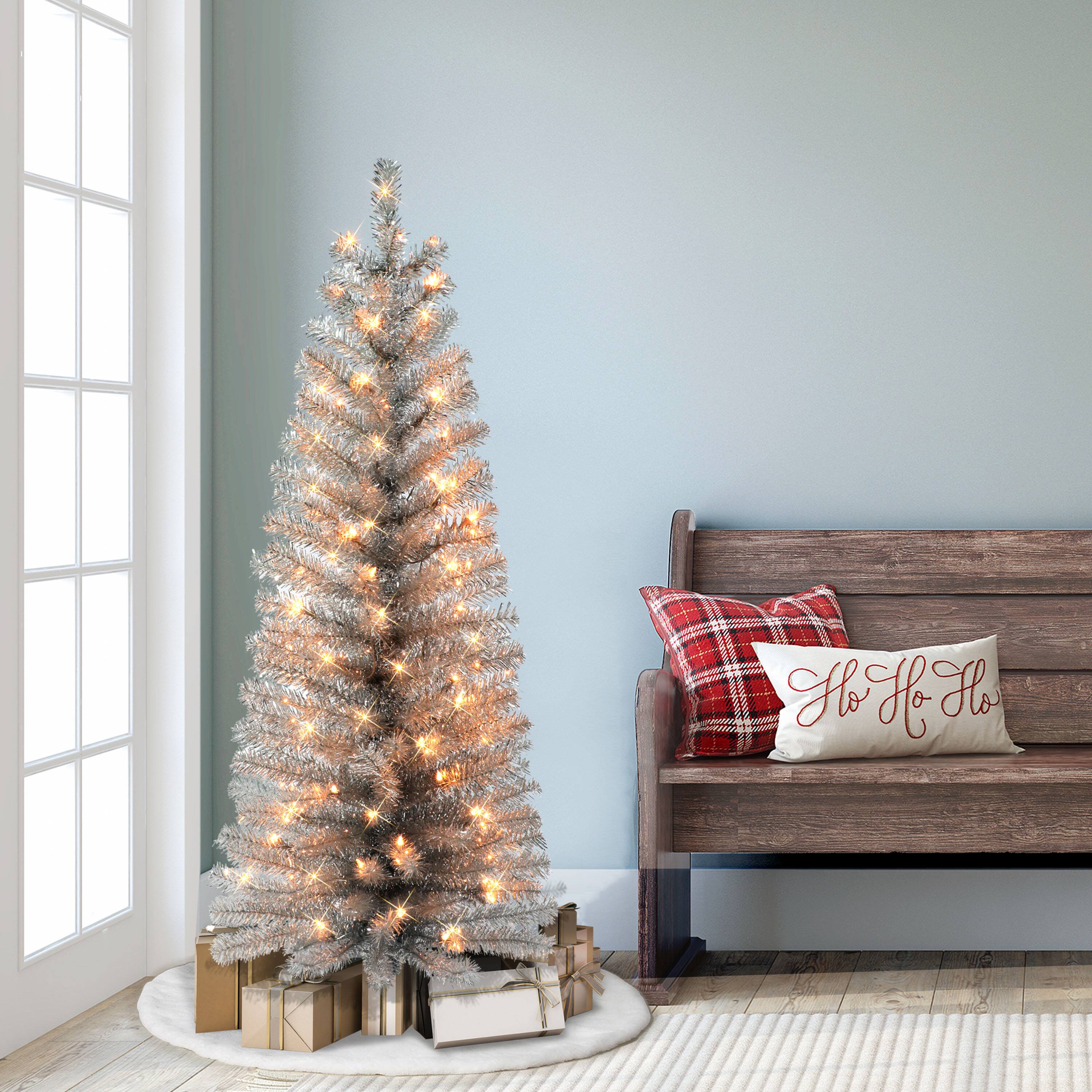 4.5ft. Pre-Lit Tinsel Artificial Christmas Tree, Clear Lights